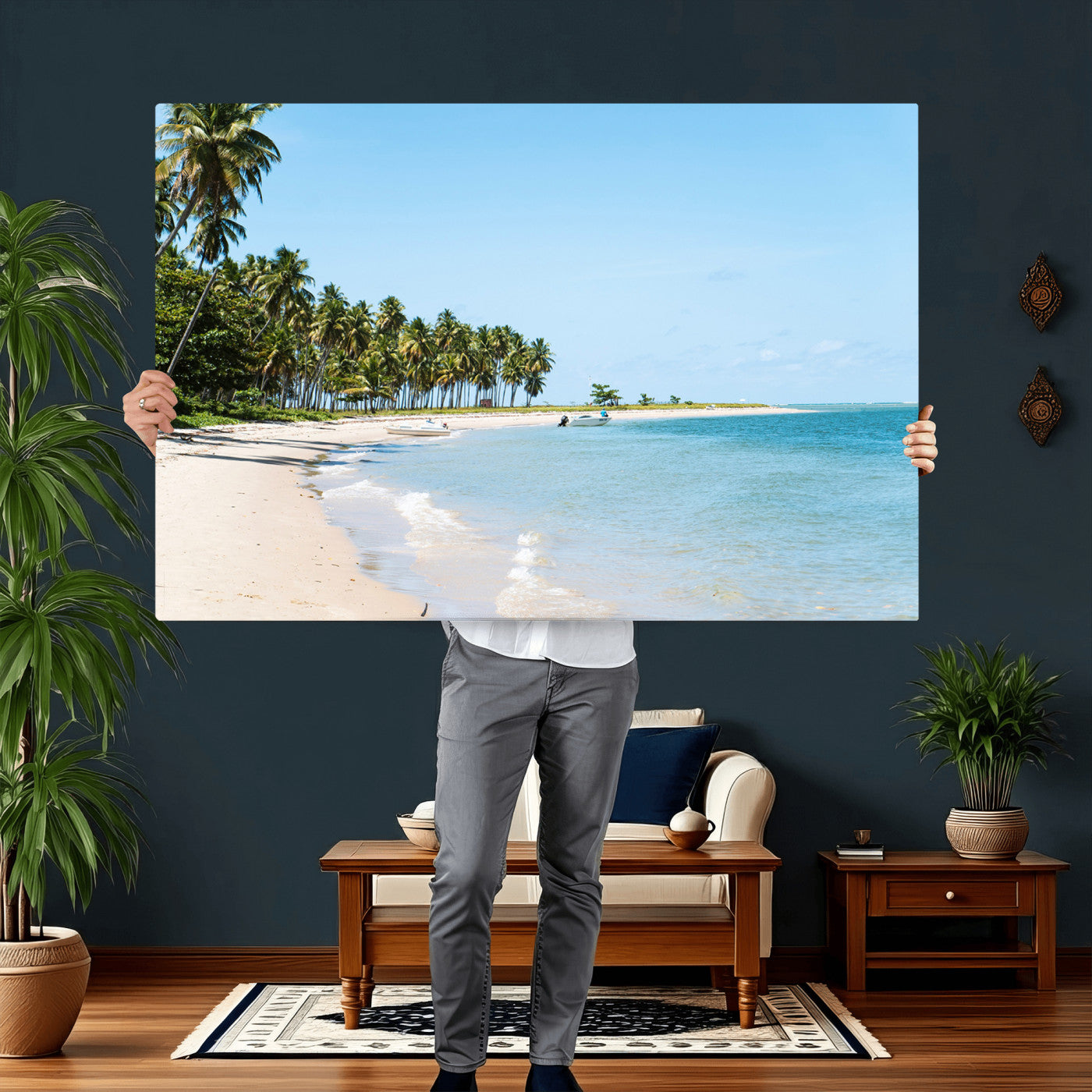 37858872-MGV-CV-36X24 - Palm Tree Paradise Coastal Wall Art – Beach Scene and Ocean Breeze Canvas Print Tranquil Tropical Shore Decor for Living Room, Bedroom or Office