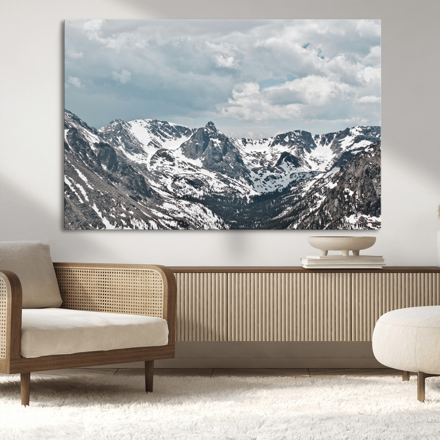 94074619-MGV-CV-36X24-Snowy Peaks Wall Art Canvas Print – Alpine Wilderness Mountain Escape Winter Serenity Artwork for Home, Office