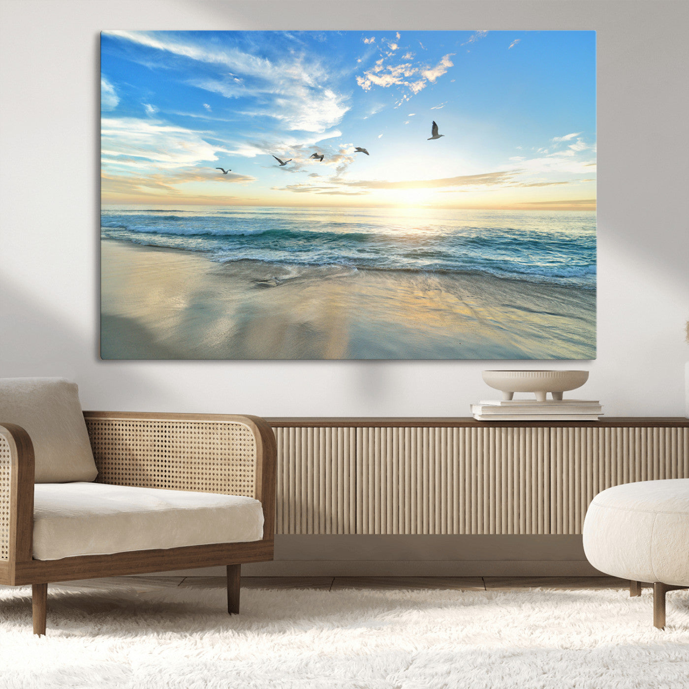 20708696-MGV-CV-36X24-Minimalist Seaside Wall Art Canvas Print – Morning Glow Golden Reflections Coastal Nature Artwork for Home, Office