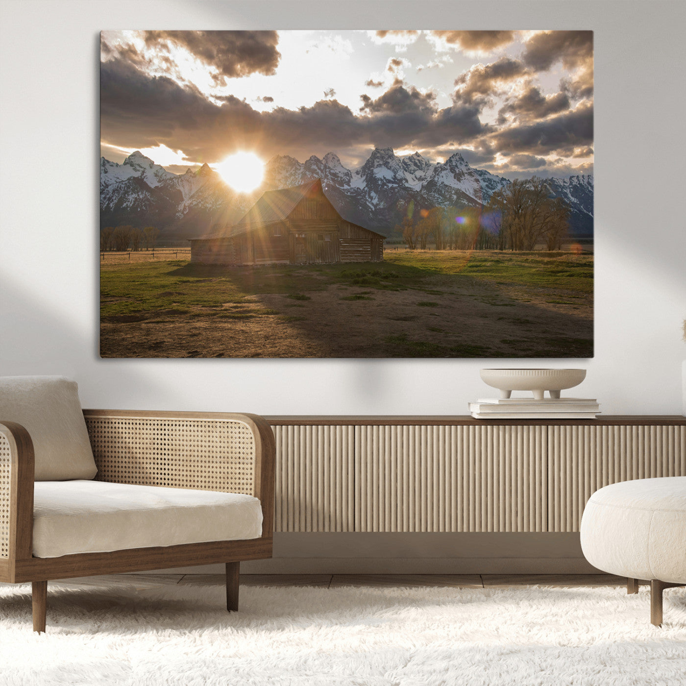 -Snowy Peaks Wall Art Canvas Print – Rustic Mountain Landscape Nature Escape Winter Forest Artwork for Home, Office
