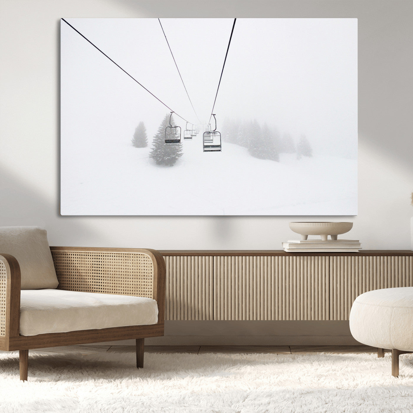 -Ski Lift Wall Art Canvas Print – Snowy Alpine Landscape Nordic Adventure Winter Mountains Artwork for Home, Office