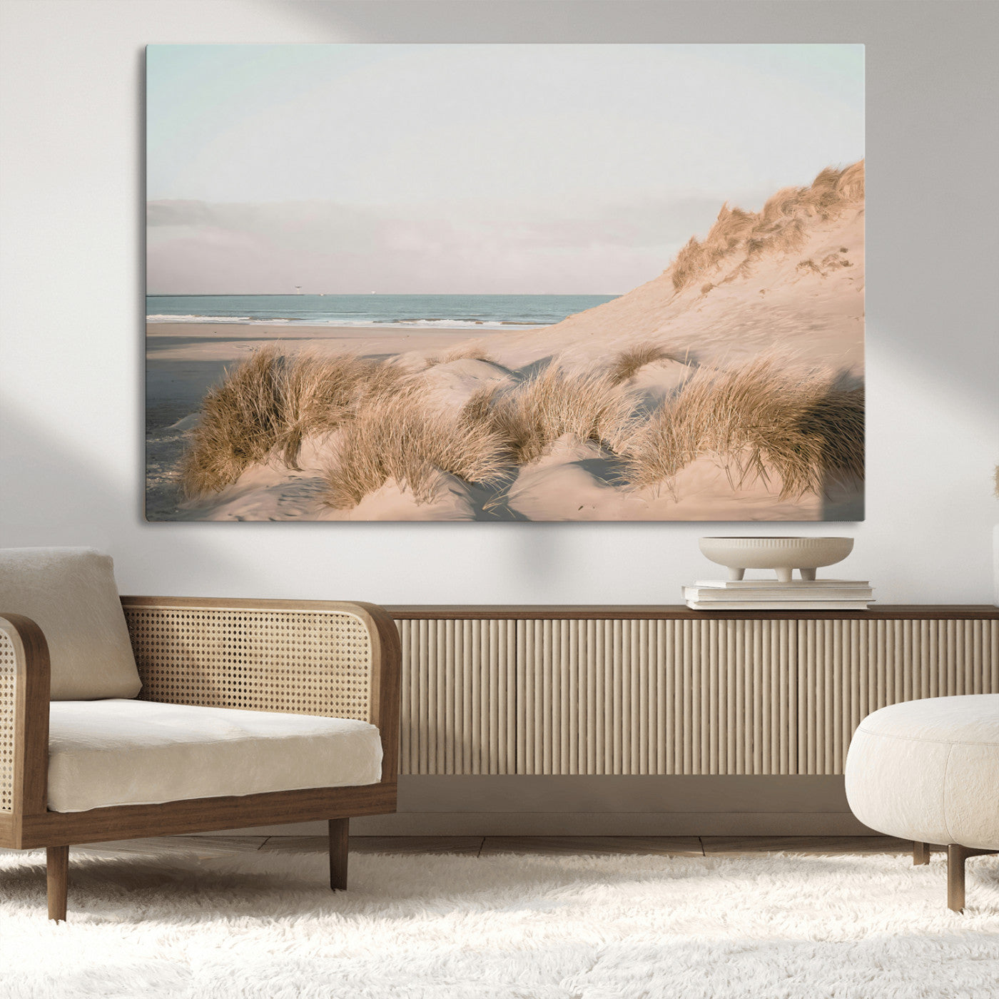 -Beach Landscape Wall Art Canvas Print – Framed Sand Dune Photography Minimalist Seascape Artwork for Home Office