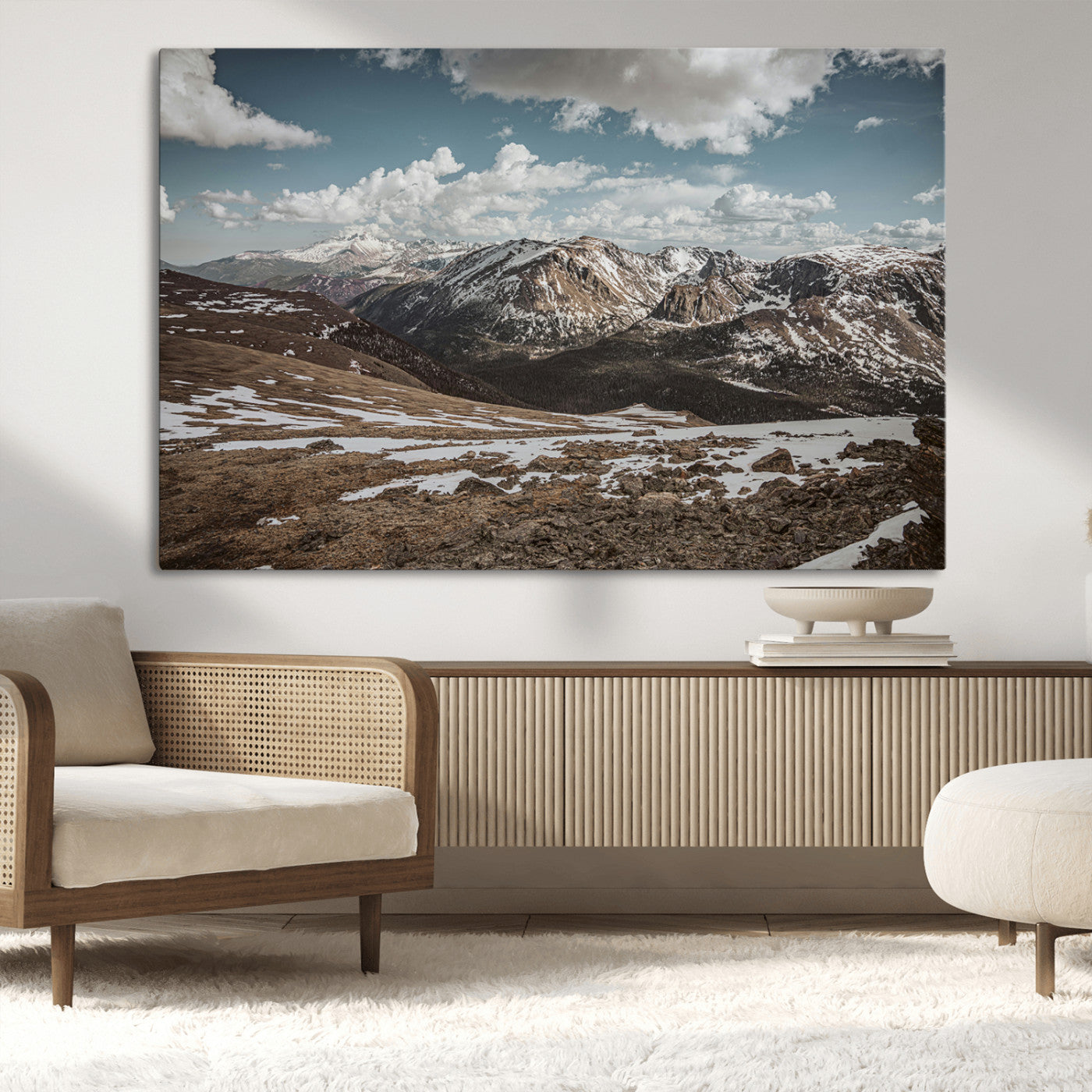 44565953-MGV-CV-36X24-Mountain Landscape Wall Art Canvas Print – Framed Snowy Peaks Rugged Highlands Nature Scene Artwork for Home Office