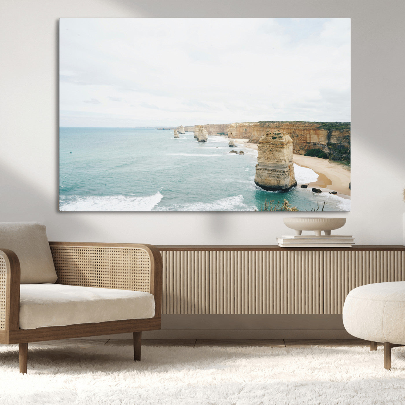 70095633-MGV-CV-36X24-Twelve Apostles Wall Art Canvas Print – Framed Coastal Cliffs Rugged Rock Formations Artwork for Home Office