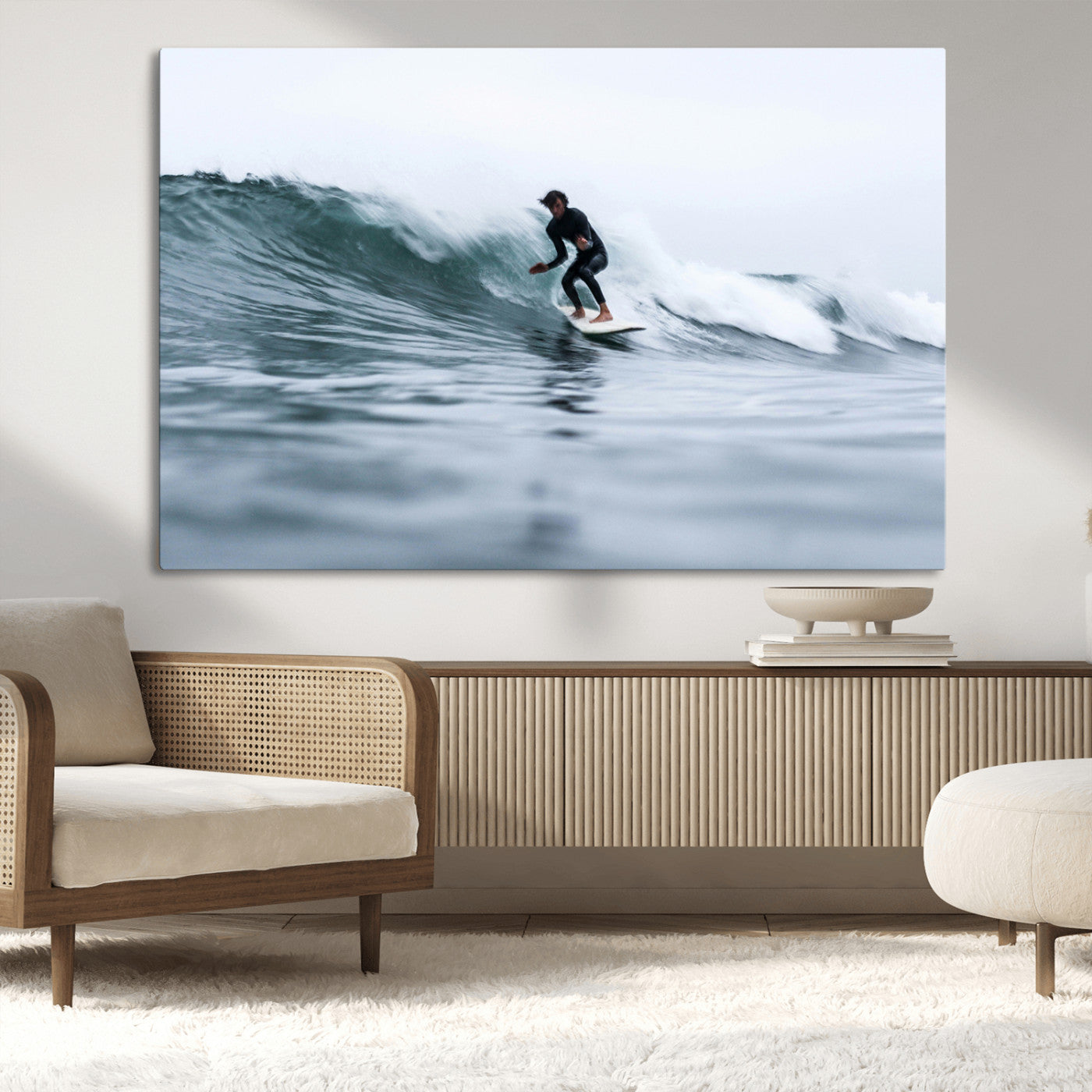 11693607-MGV-CV-36X24-Surfer on Wave Wall Art Canvas Print – Framed Ocean Adventure Motion Blur Water Coastal Action Artwork for Home, Office
