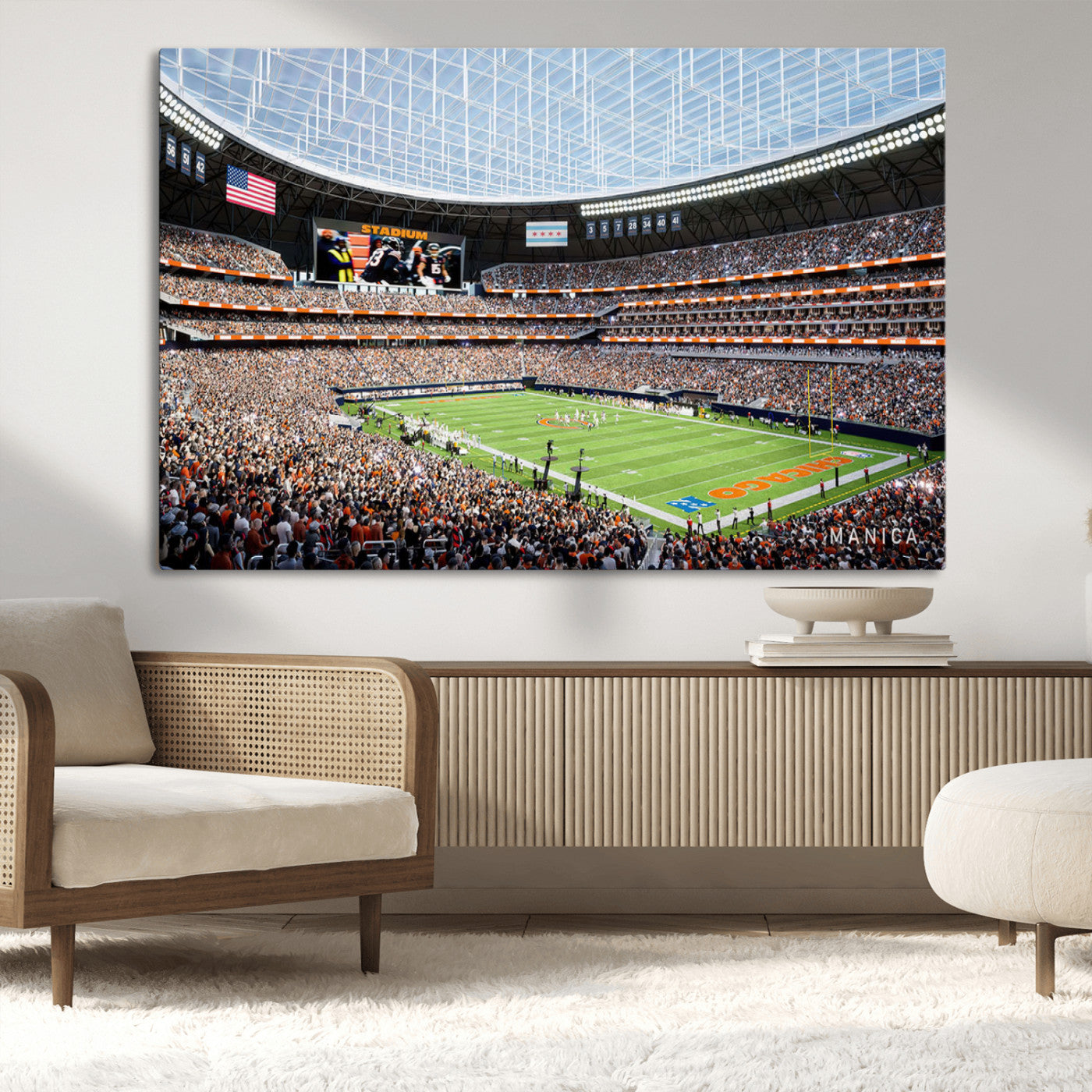 -Chicago Bears Soldiers Field Wall Art Canvas Print – Framed Football Stadium Artwork for Home, Office, Living Room
