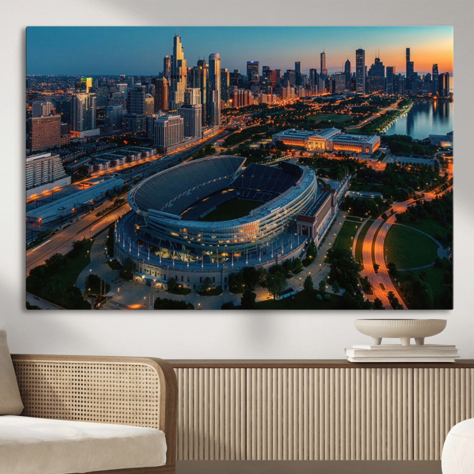 36690345-MGV-CV-36X24-Chicago Bears Soldiers Field Wall Art Canvas Print – Framed Football Stadium Artwork for Home, Office, Living Room