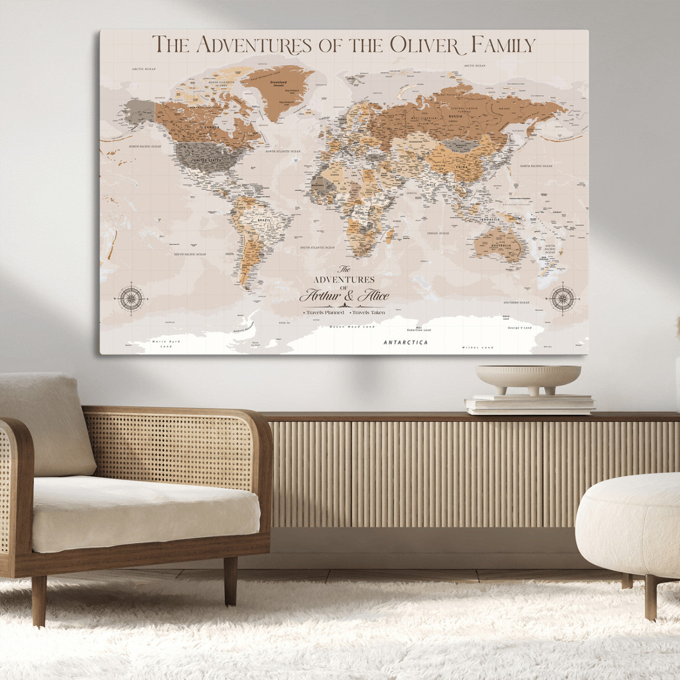 -Personalized Push Pin World Map Canvas – Custom Framed Travel Tracker Wall Art, Large Adventure Map with Pins for Home, Office