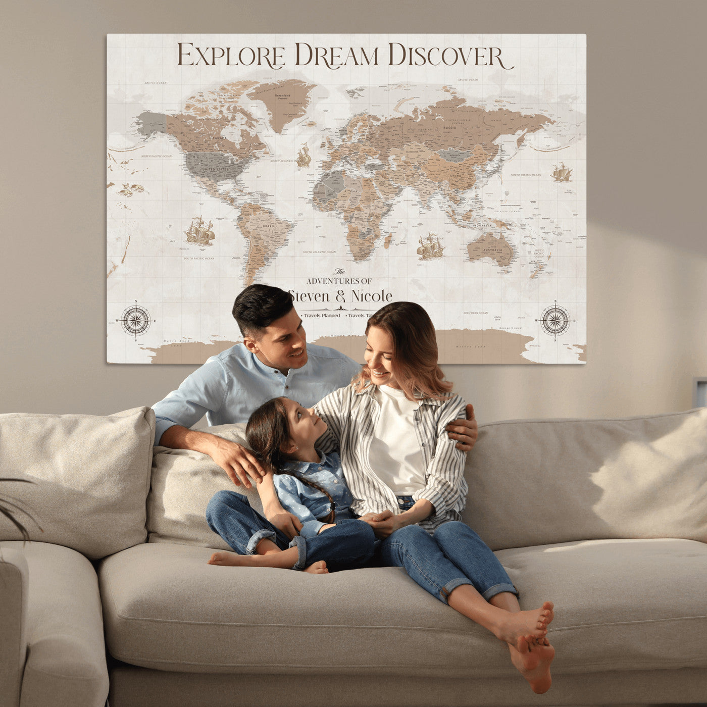 -Personalized Push Pin World Map Canvas – Custom Framed Travel Tracker Wall Art, Large Adventure Map with Pins for Home, Office