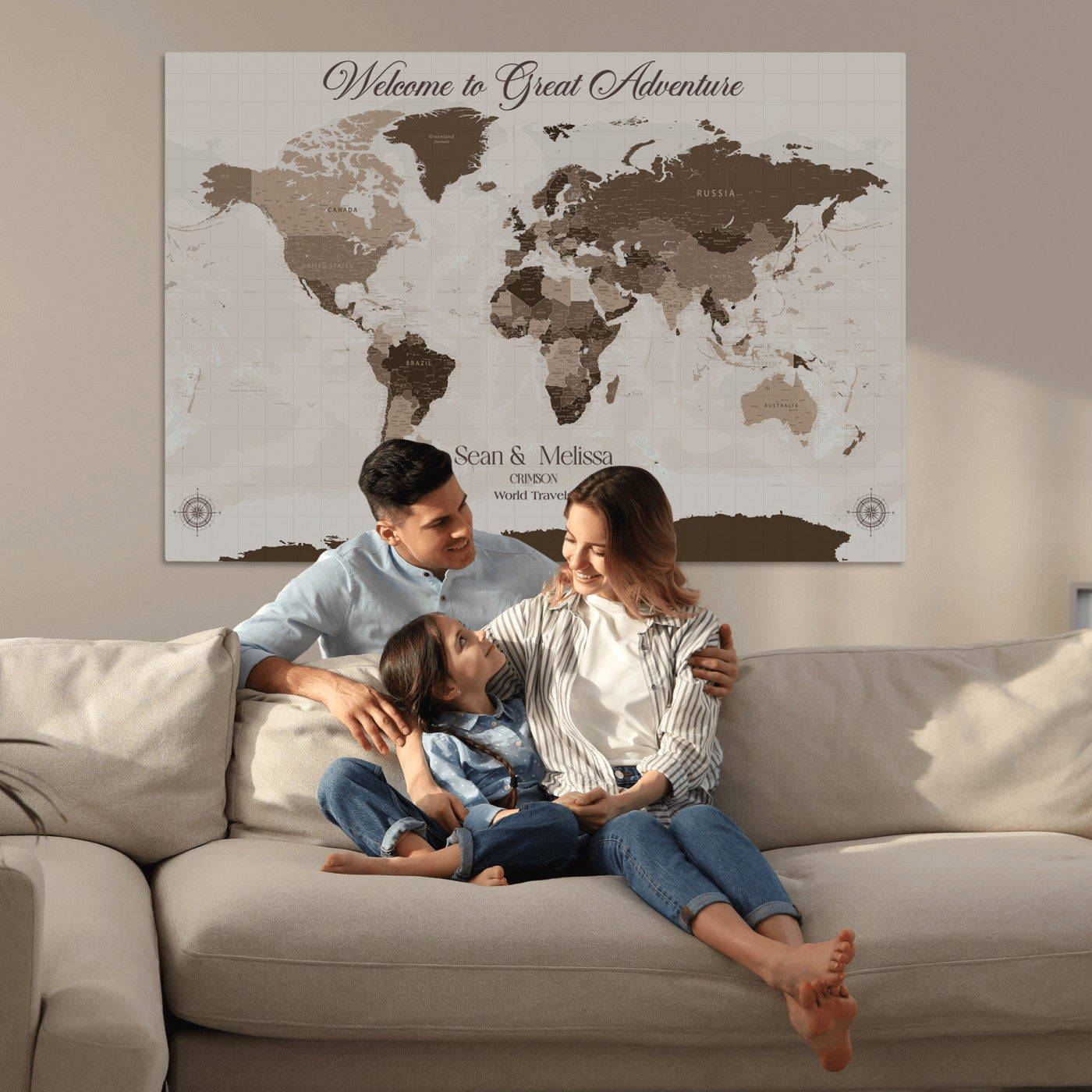 -Personalized World Map Canvas Custom Framed Push Pin Travel Tracker Modern Minimalist Wall Art Gift Couples for Home, Office