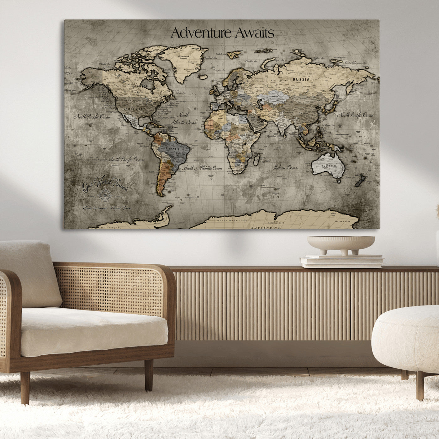-Tree Rings Wall Art Canvas Print, Framed Wood Texture Art Picture Print, Blue Grain Perfect Rustic