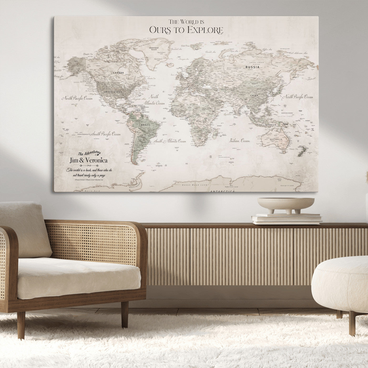 -Personalized Push Pin World Map Wall Art Canvas Print – Custom Framed Travel Tracker Gift for Couples or Family for home, office
