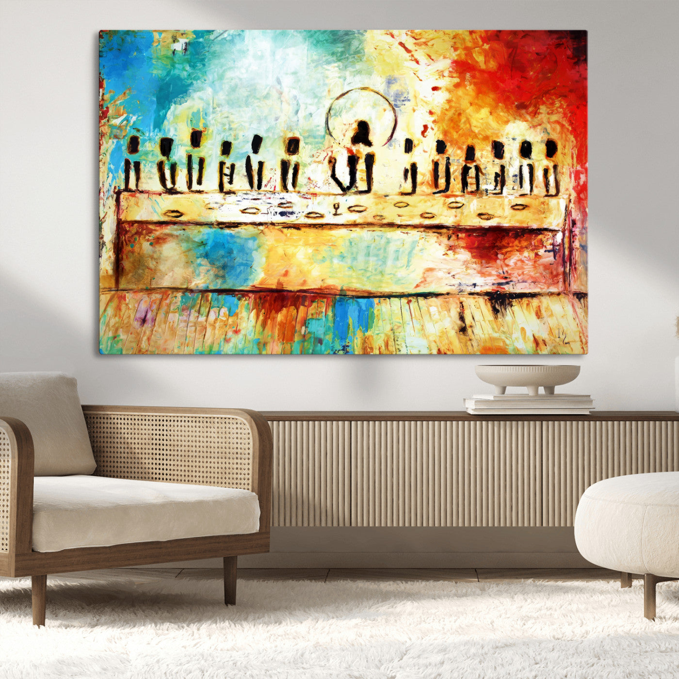 YKE34632598CR-MGV-CV-36X24-Abstract Last Supper Wall Art – Apostles Canvas Print Religious Painting Spiritual Decor for Home, Office