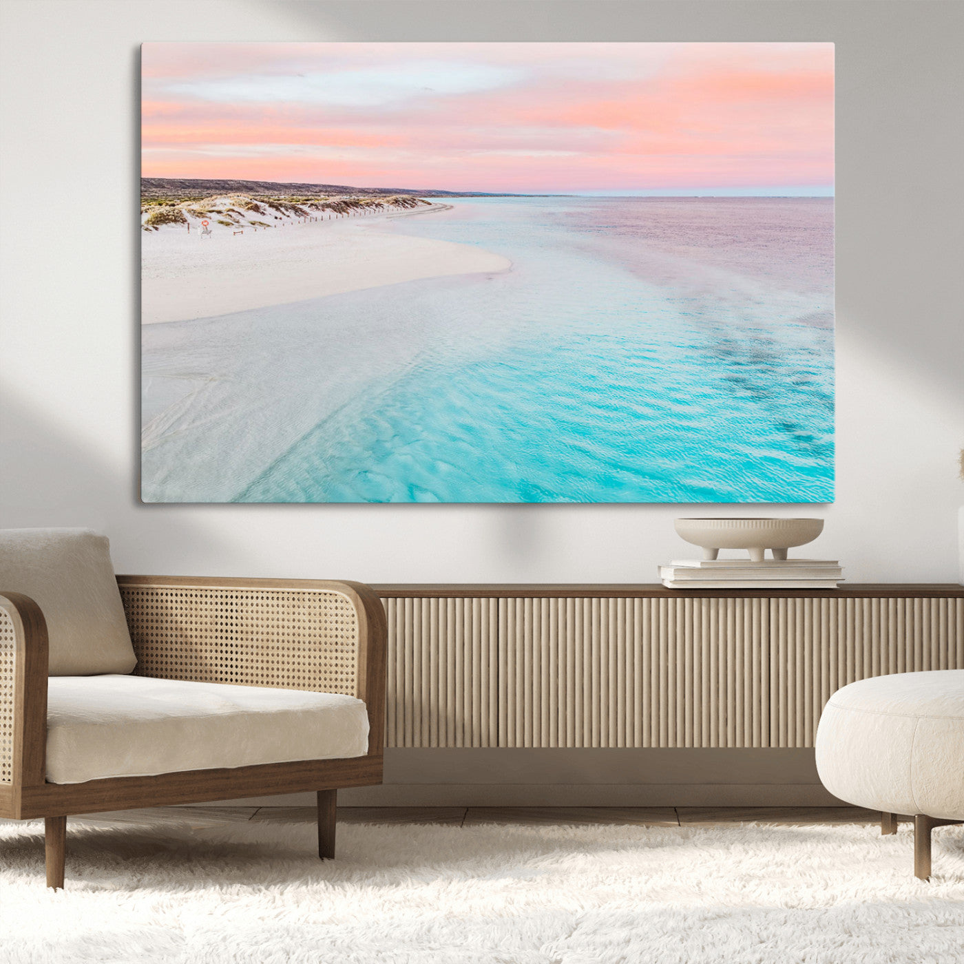 41613614-MGV-CV-36X24-Serene Pastel Beach Canvas Wall Art Print, Tranquil Coastal Sunset Decor, Large Ocean Landscape Canvas for Living Room or Bedroom 1 Panel Wrapped