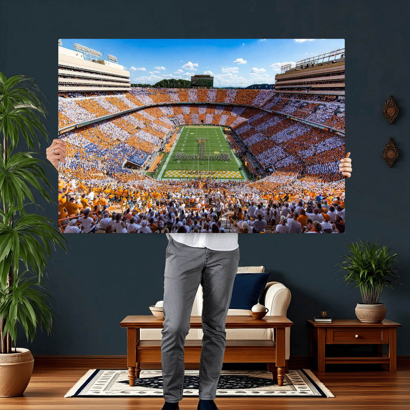 77097951-MGV-CV-36X24 - Tennessee Neyland Stadium Wall Art – Checkerboard Game Day Panoramic Canvas Print, College Football Decor for Home, Office, or Man Cave