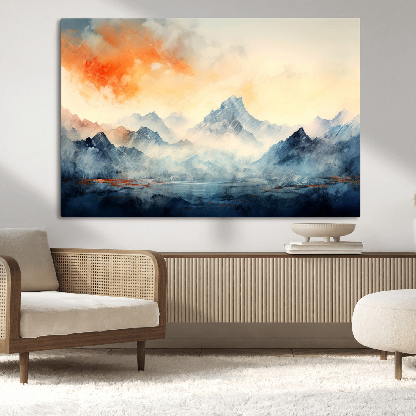 WRM1005-MGV-CV-36X24-Warm Clouds Abstract Mountain Wall Art Canvas Print