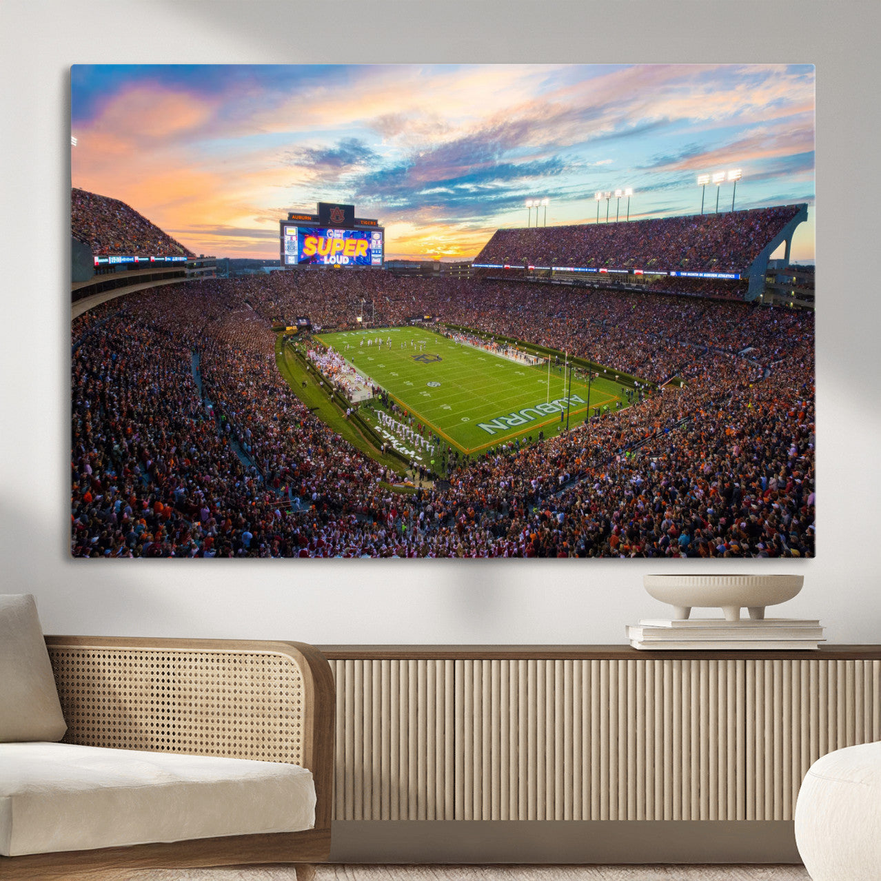 29755746-MGV-CV-36X24-Jordan-Hare Stadium Wall Art Canvas Print, Football Stadium Aerial View, College Sports Art for Man Cave or Game Room