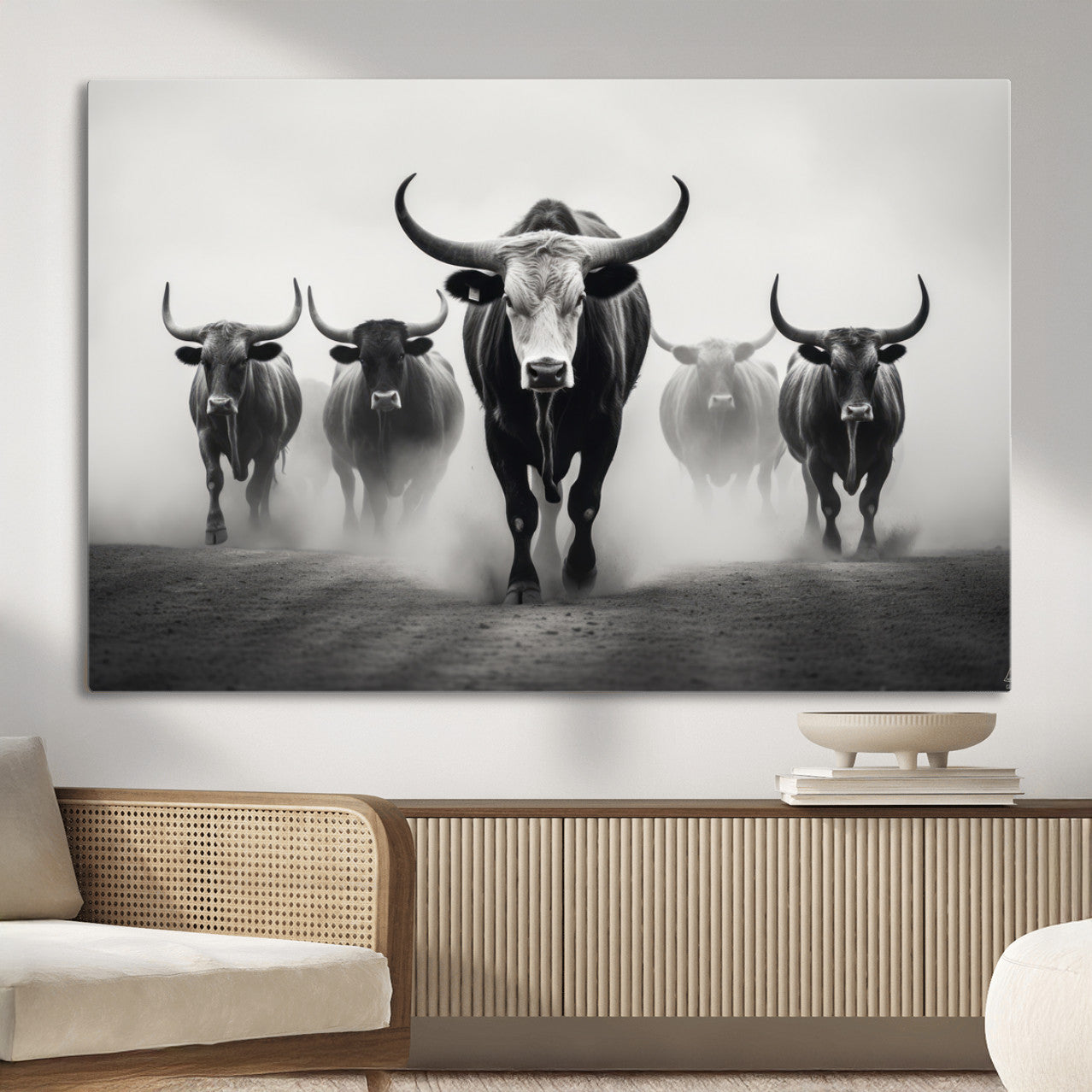 N34534C-MGV-CV-36X24 - Texas Bighorn Cow Hern Wall Art Canvas Print, Longhorn Cow Large Wall Art