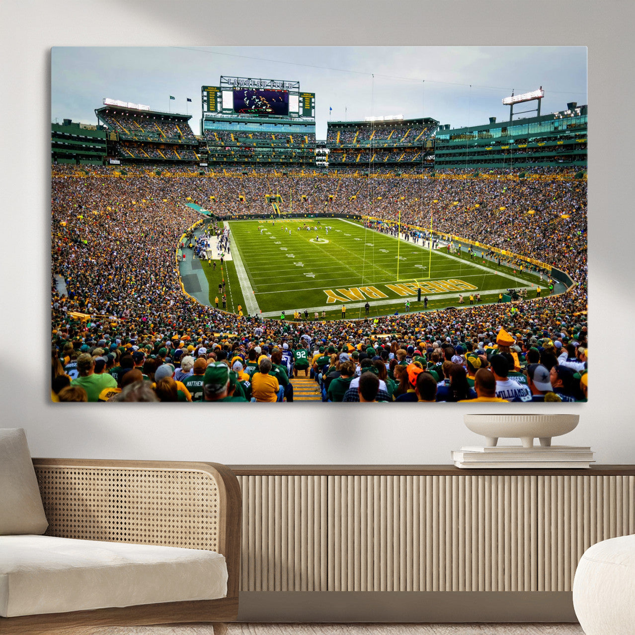 GBP101-MGV-CV-36X24 - Green Bay Packers Lambeau Field Stadium Wall Art Canvas Print, Iconic NFL Football Stadium Artwork, Wisconsin Sports Home Decor