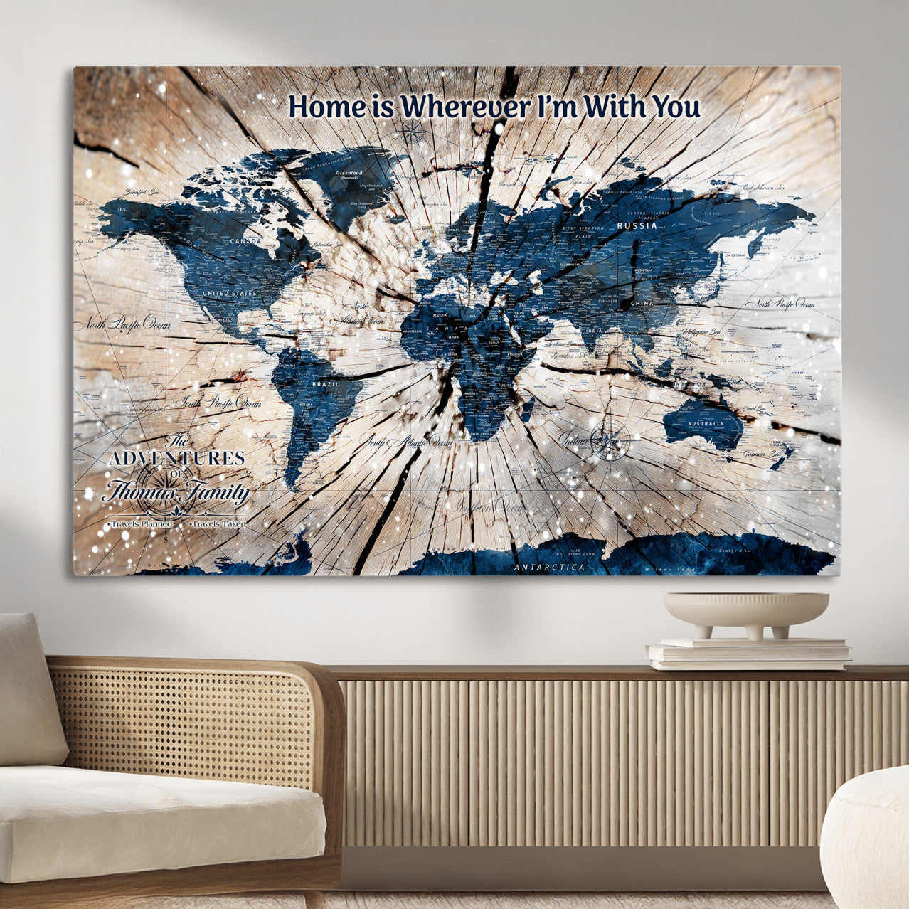 35694194-MGV-CV-36X24 - Personalized World Map Wall Art Canvas Print – Custom Push Pin Travel Map for Couples, Families, or Office Decor