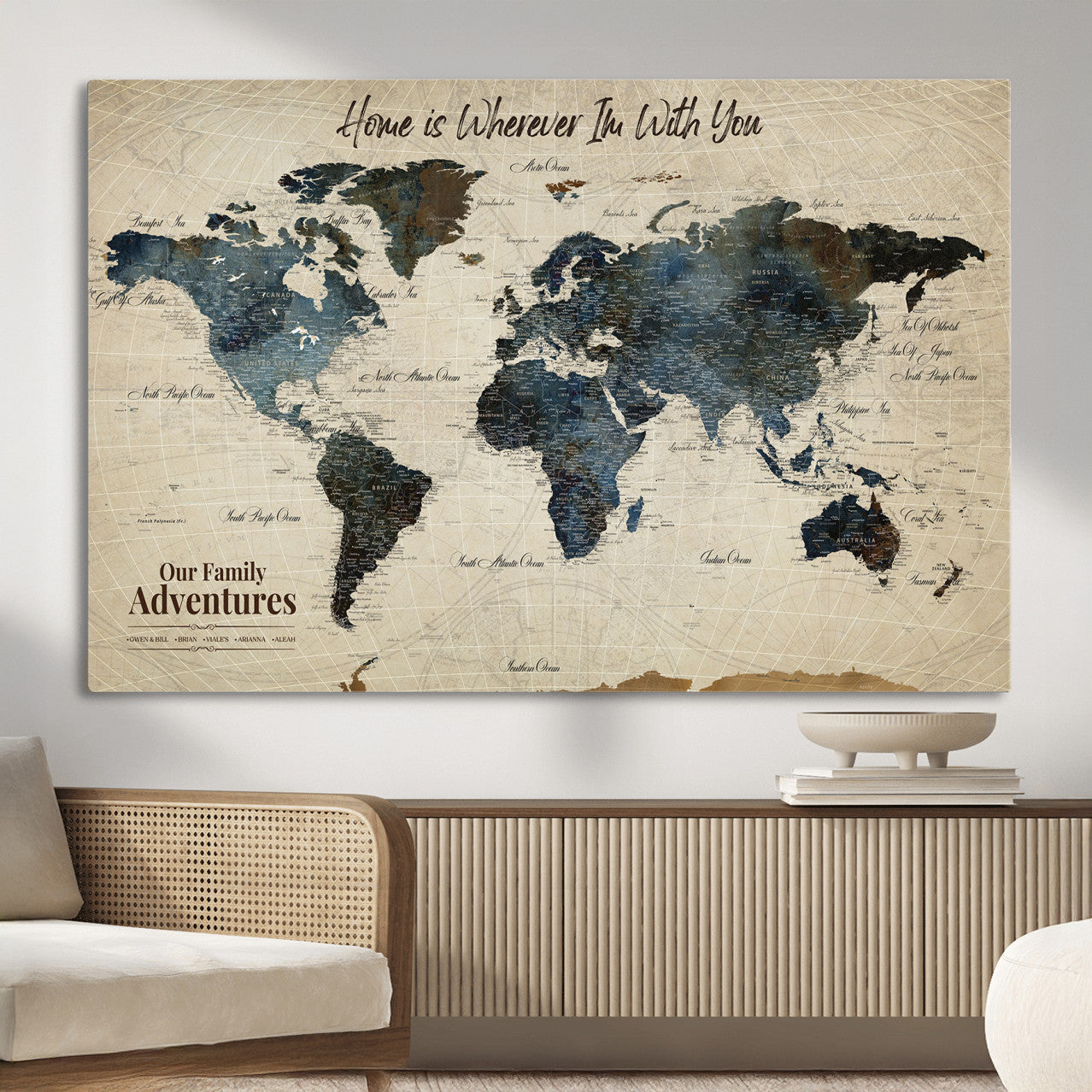 71188227-MGV-CV-36X24 - Personalized World Map Wall Art Canvas Print – Custom Push Pin Travel Map for Couples, Families, or Office Decor