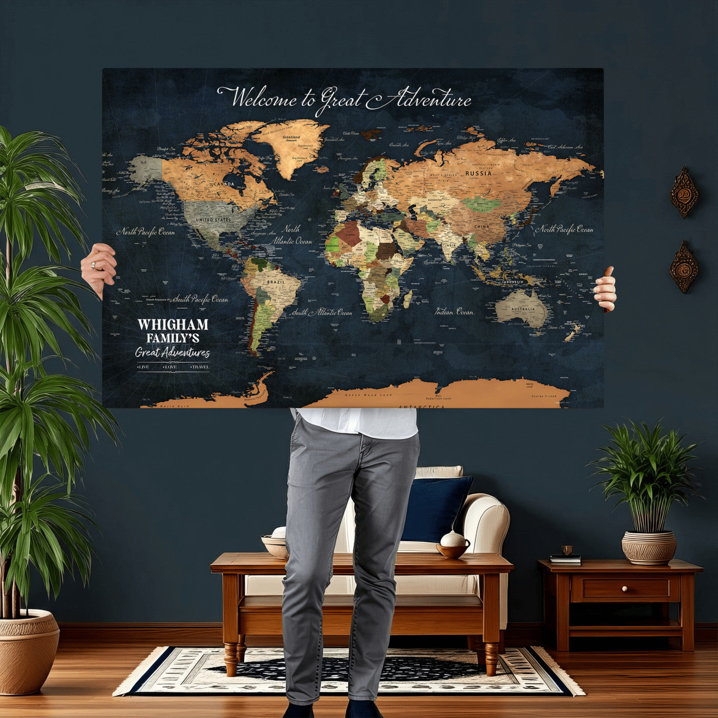34398994-MGV-CV-36X24 - Personalized Push Pin World Map Wall Art Canvas Print with Pins – Customize Travel Tracker Map for Home and Office Décor