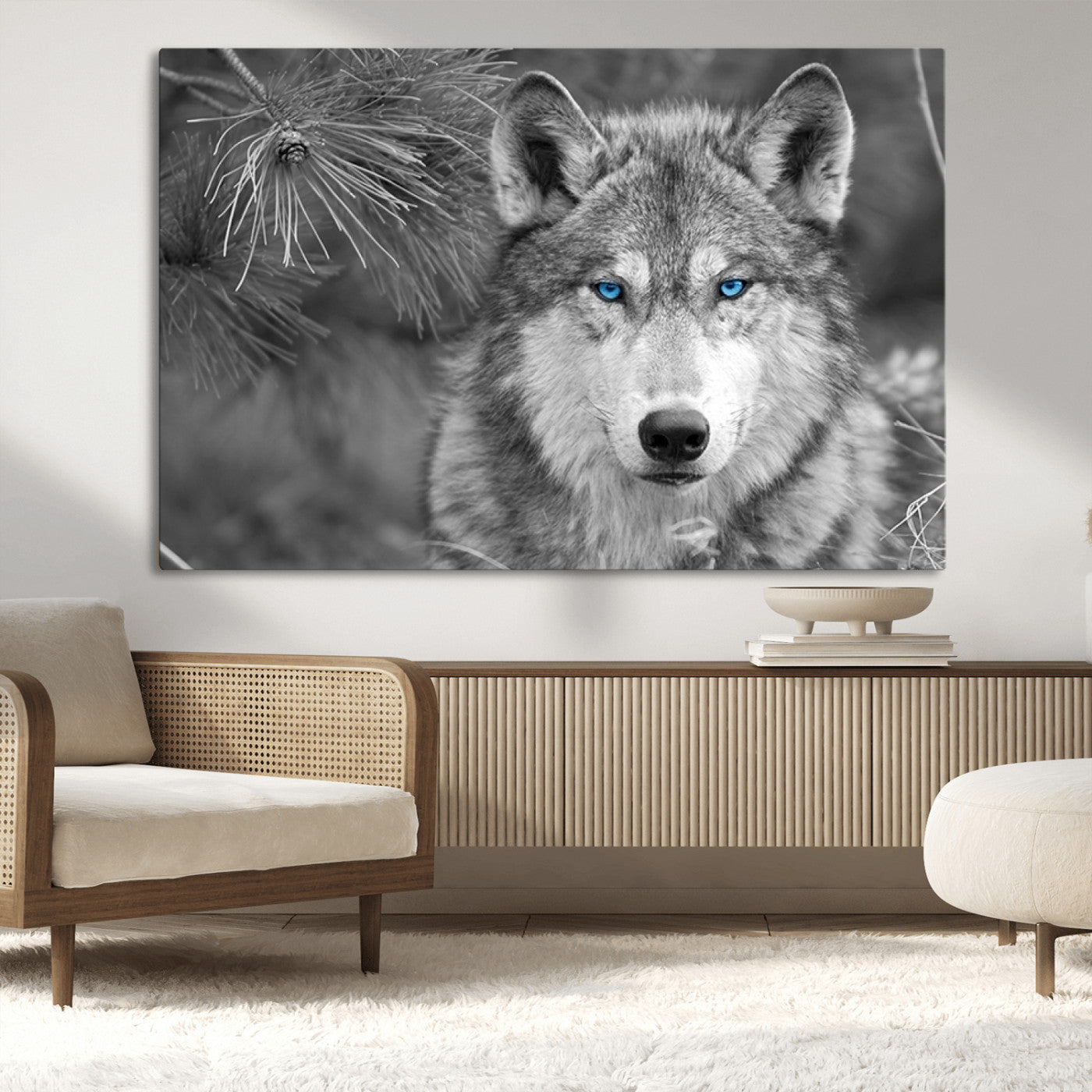-Wild Wolf Blue Eye Wall Art Canvas Print
