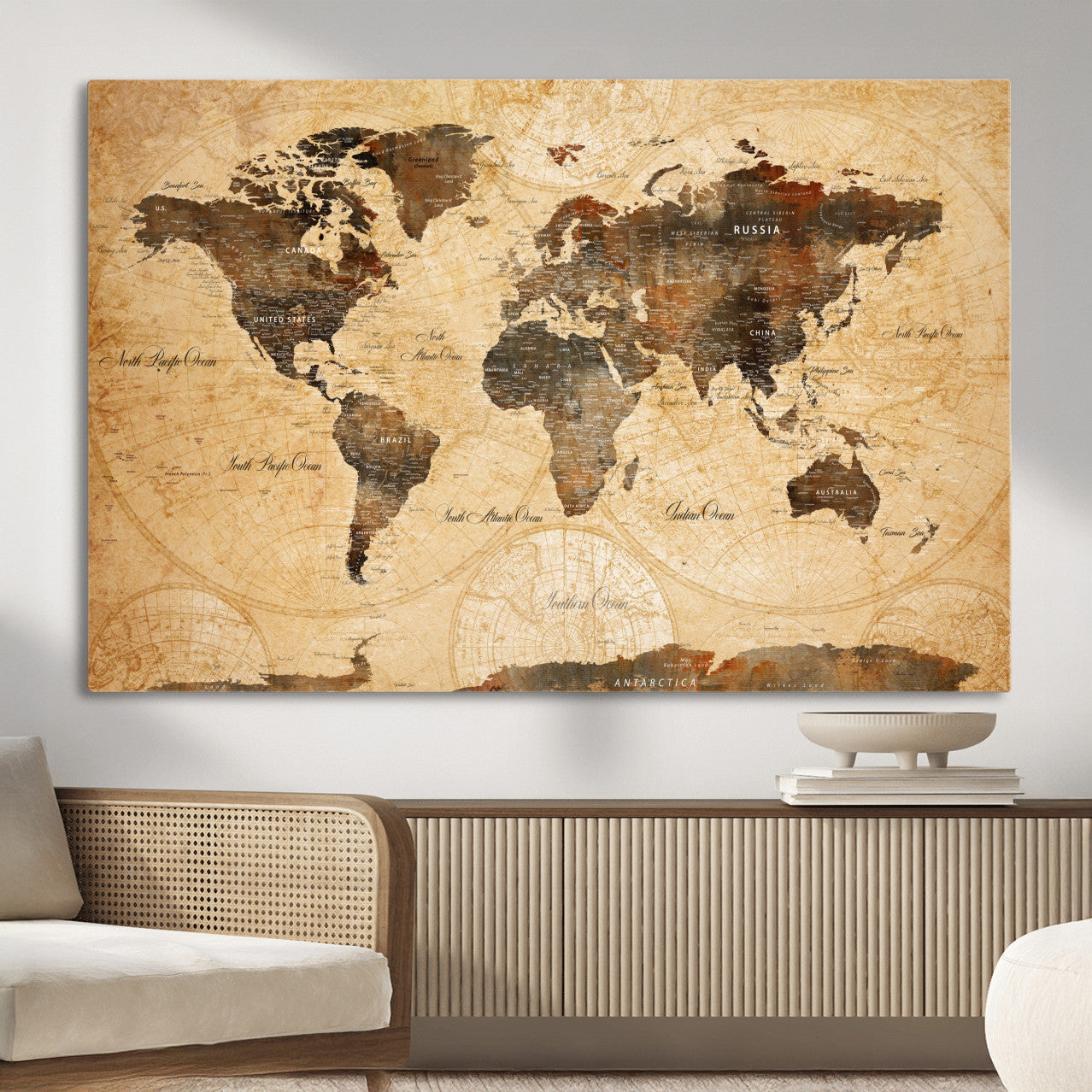 14542905-MGV-CV-36X24 - World Map Wall Art Canvas Print, Modern Decorative Framed Map Artwork Prints for Living Room, Office, Bedroom Wall Decor