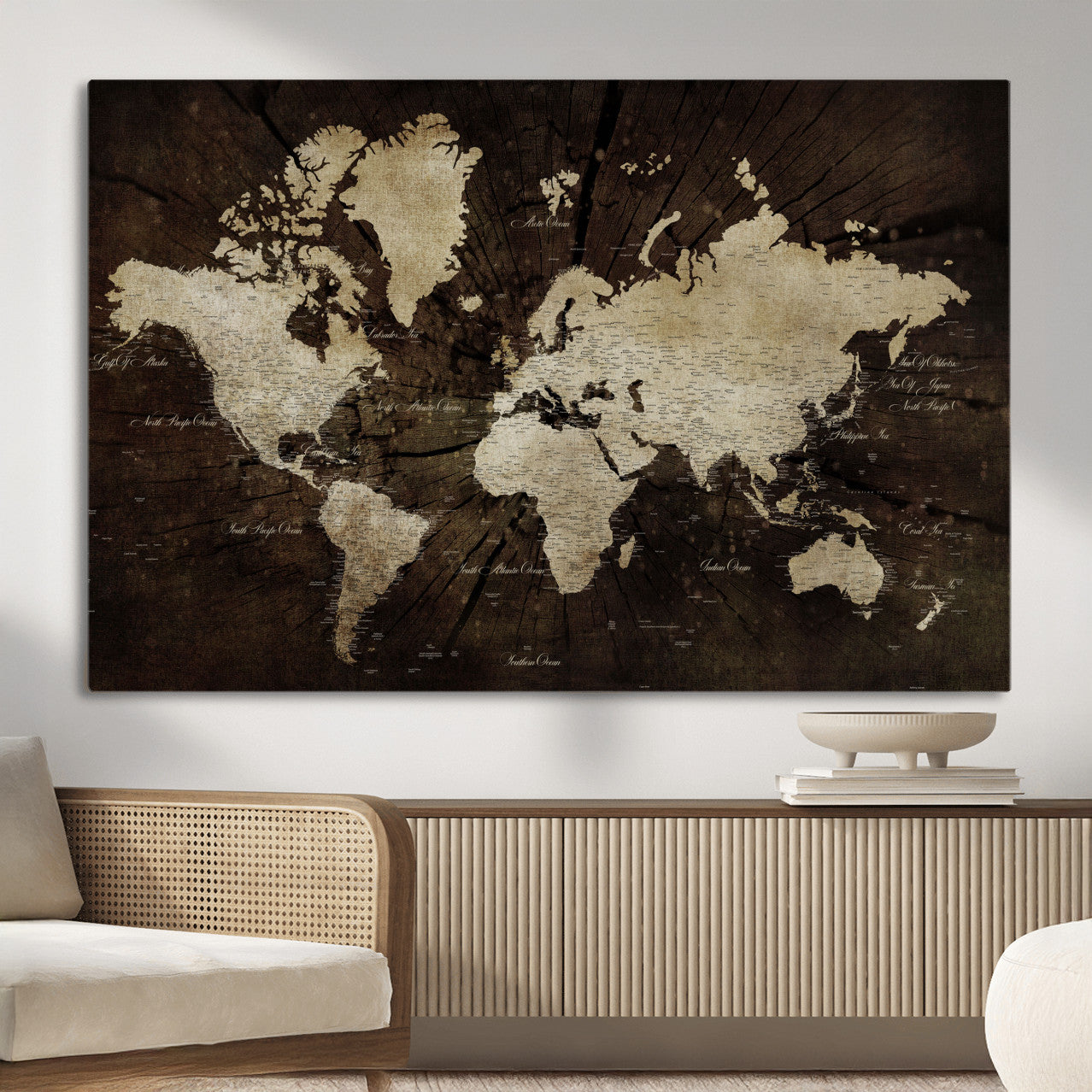 24010397-MGV-CV-36X24 - World Map Wall Art Canvas Print, Modern Decorative Framed Map Artwork Prints for Living Room, Office, Bedroom Wall Decor