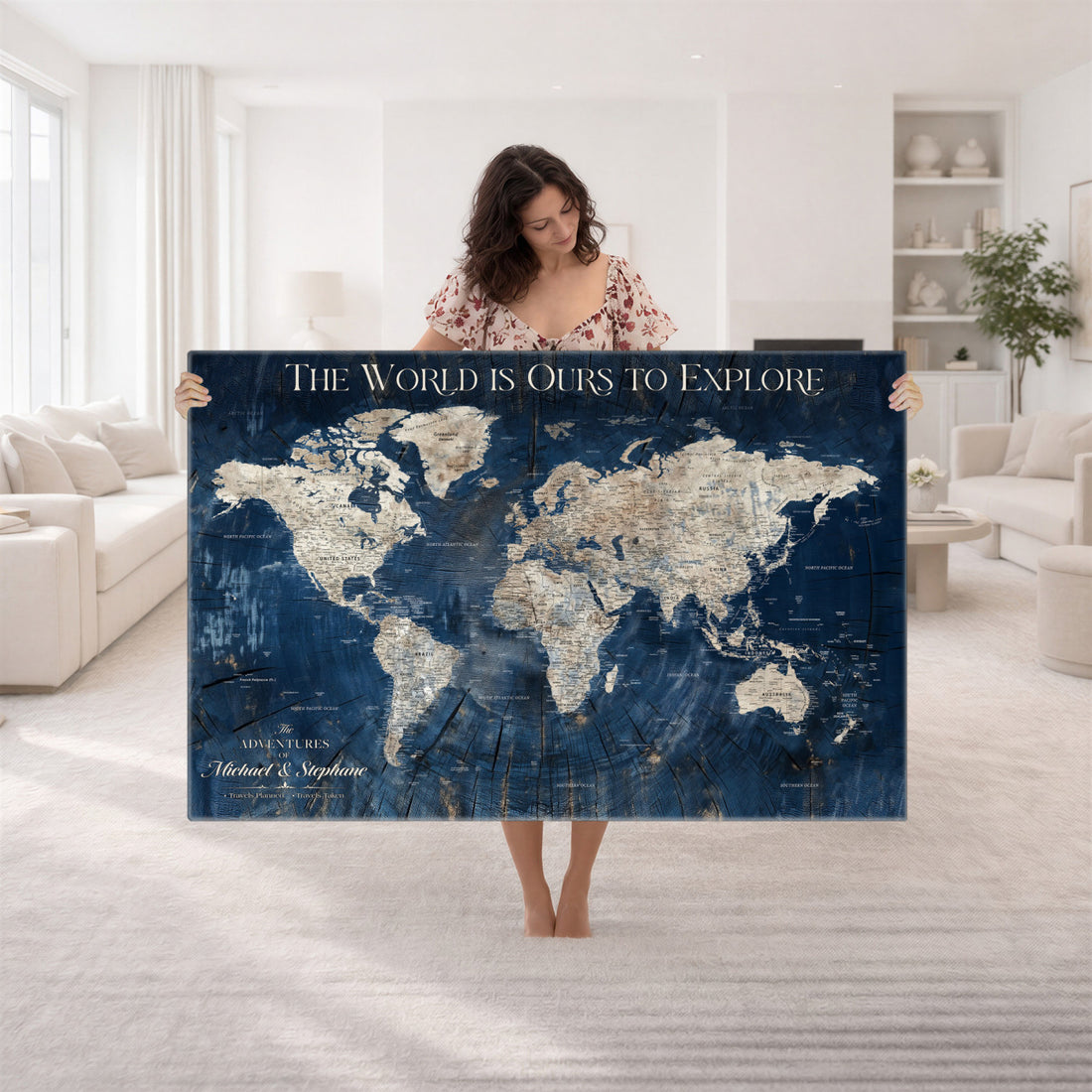 Custom Push Pin World Map Canvas Print, Bucket List Map, Study and Entryway Decor