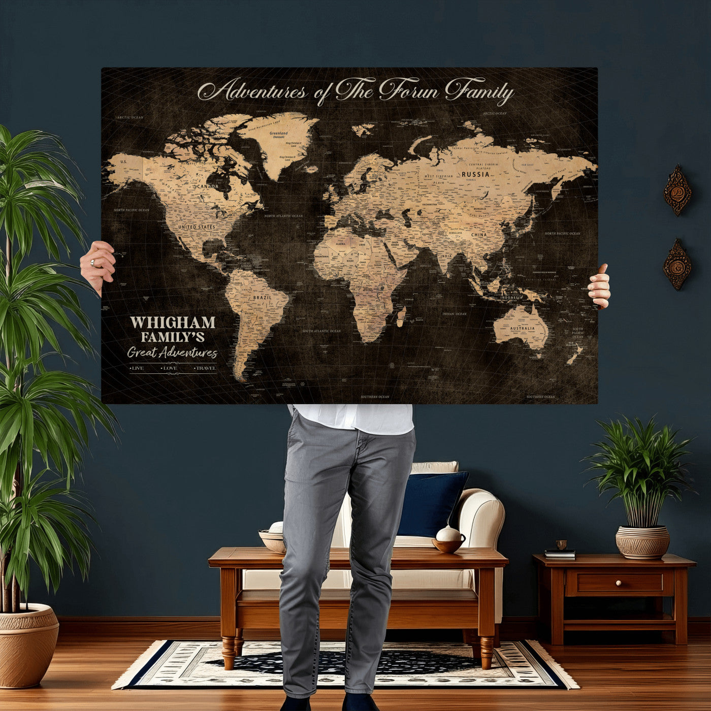 68639184-MGV-CV-36X24 - Custom Push Pin World Map Wall Art Canvas Print – Personalized Travel Tracker with Pins Framed Large for Home and Office Decor