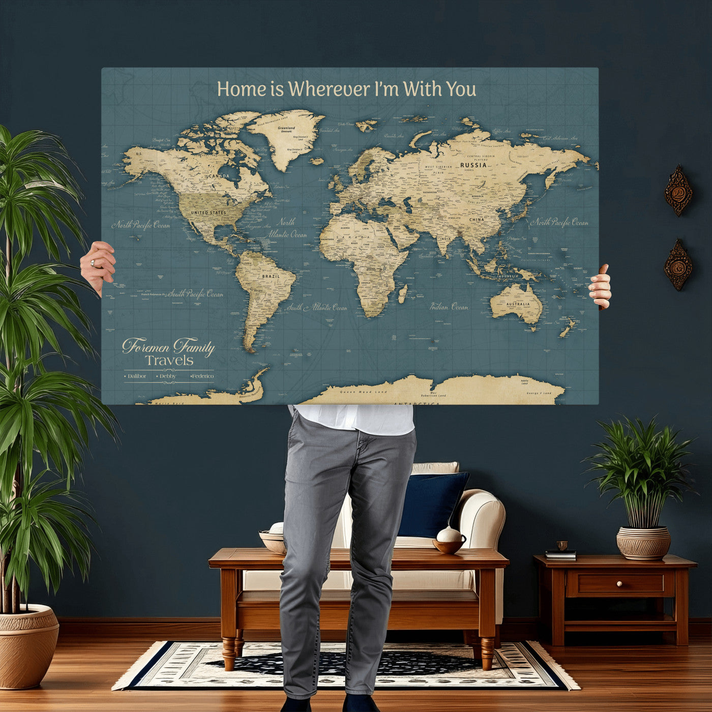 15936891-MGV-CV-36X24 - Custom Push Pin World Map Wall Art Canvas Print – Personalized Travel Tracker with Pins Framed Large for Home and Office Decor