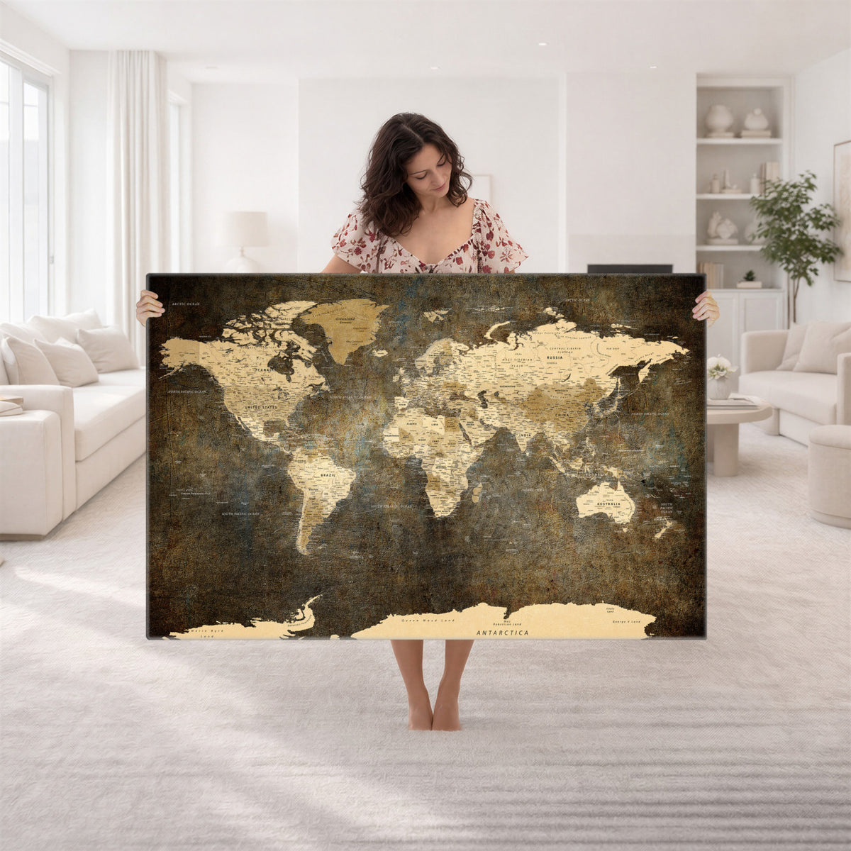 89742472-MGV-CV-36X24 - Large Framed Vintage World Map Wall Art Print for Home Wall
