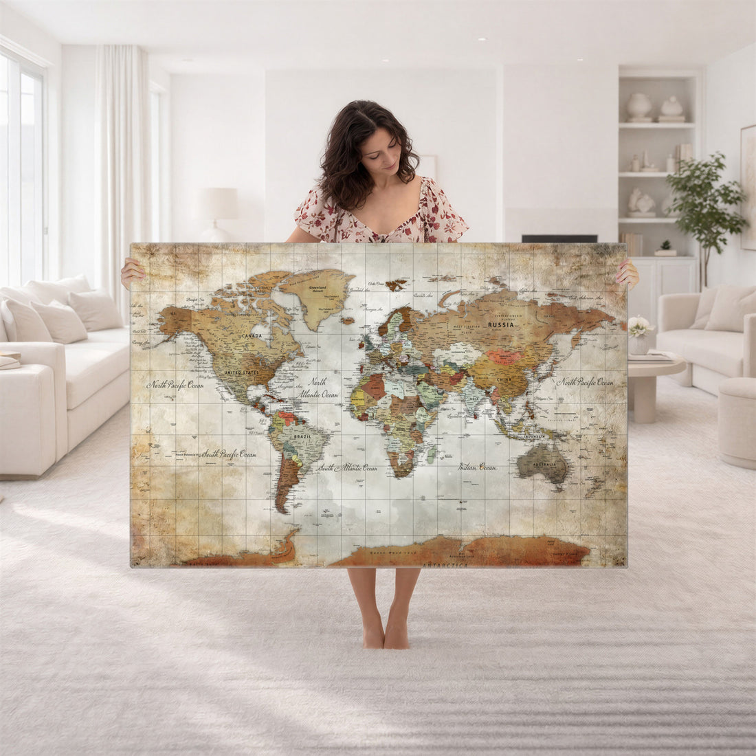 Custom Framed Modern Push Pin World Map Wall Art, Places Visited Tracker, Home Office and Entryway Decor