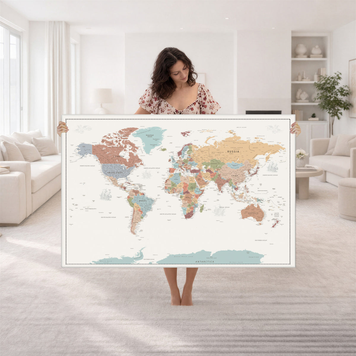 63447567-MGV-CV-36X24 - Pastel Colors World Map Wall Art Canvas Print