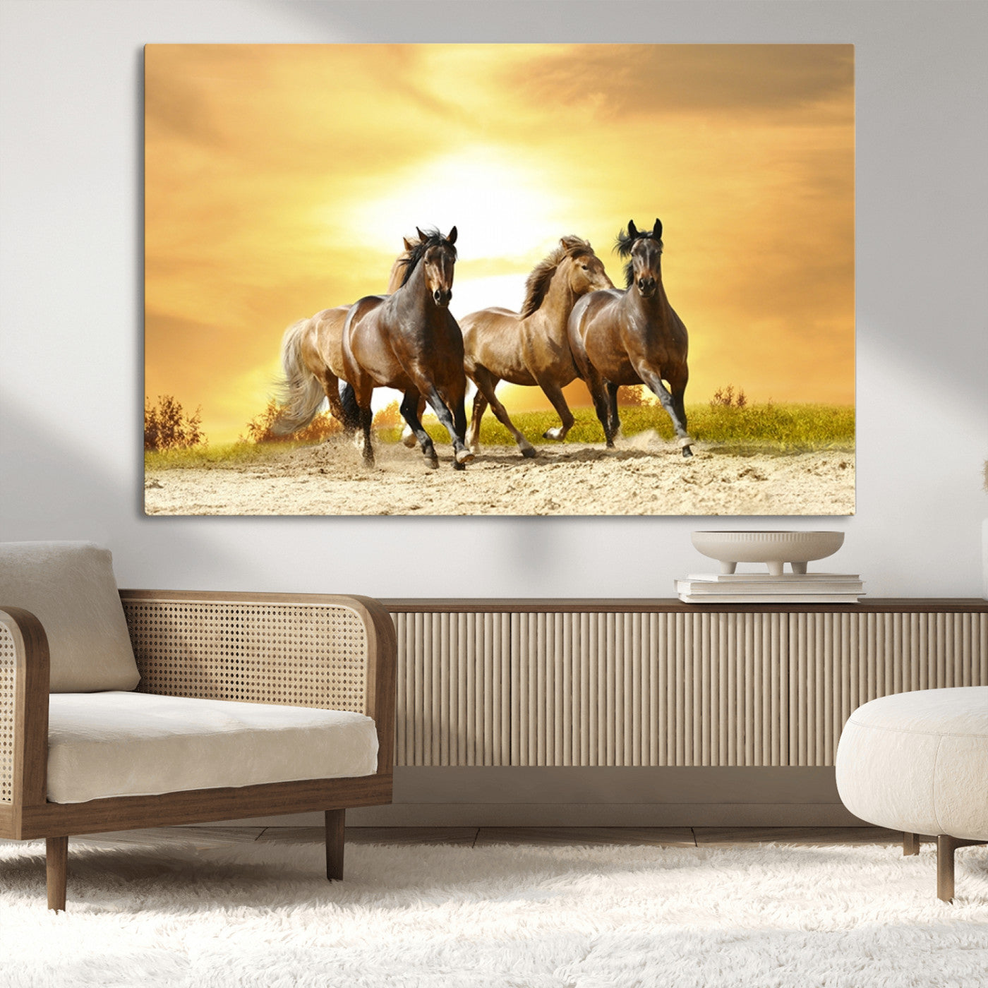 -Wild Horses Wall Art Canvas Print – Framed Galloping Herd Animal Artwork for Home, Office, Living Room, Guest Room