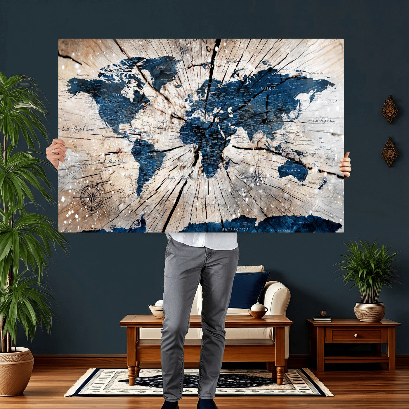 19478704-MGV-CV-36X24 - World Map Wall Art Canvas Print, Modern Decorative Framed Map Artwork Prints for Living Room, Office, Bedroom Wall Decor