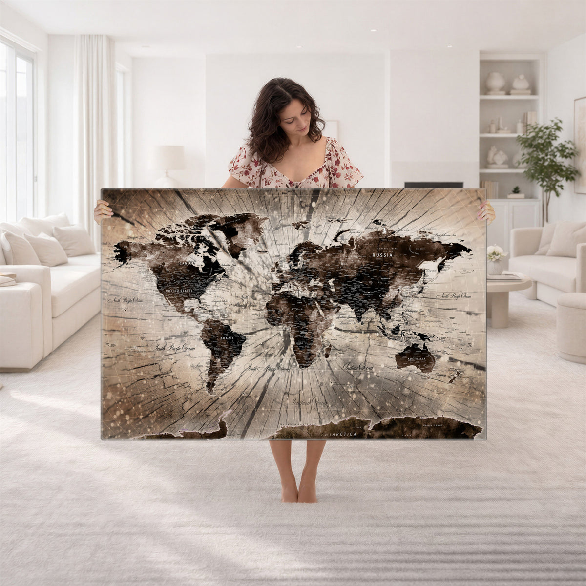 94623295-MGV-CV-36X24 - World Map Wall Art Canvas Print, Modern Decorative Framed Map Artwork Prints for Living Room, Office, Bedroom Wall Decor