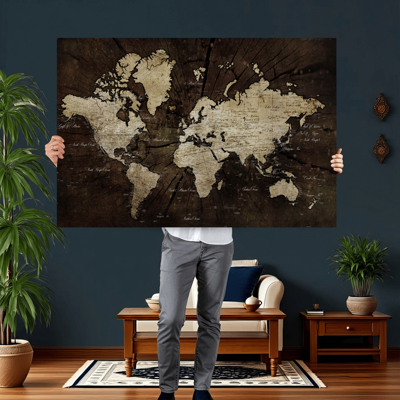 40991509-MGV-CV-36X24 - World Map Wall Art Canvas Print, Modern Decorative Framed Map Artwork Prints for Living Room, Office, Bedroom Wall Decor