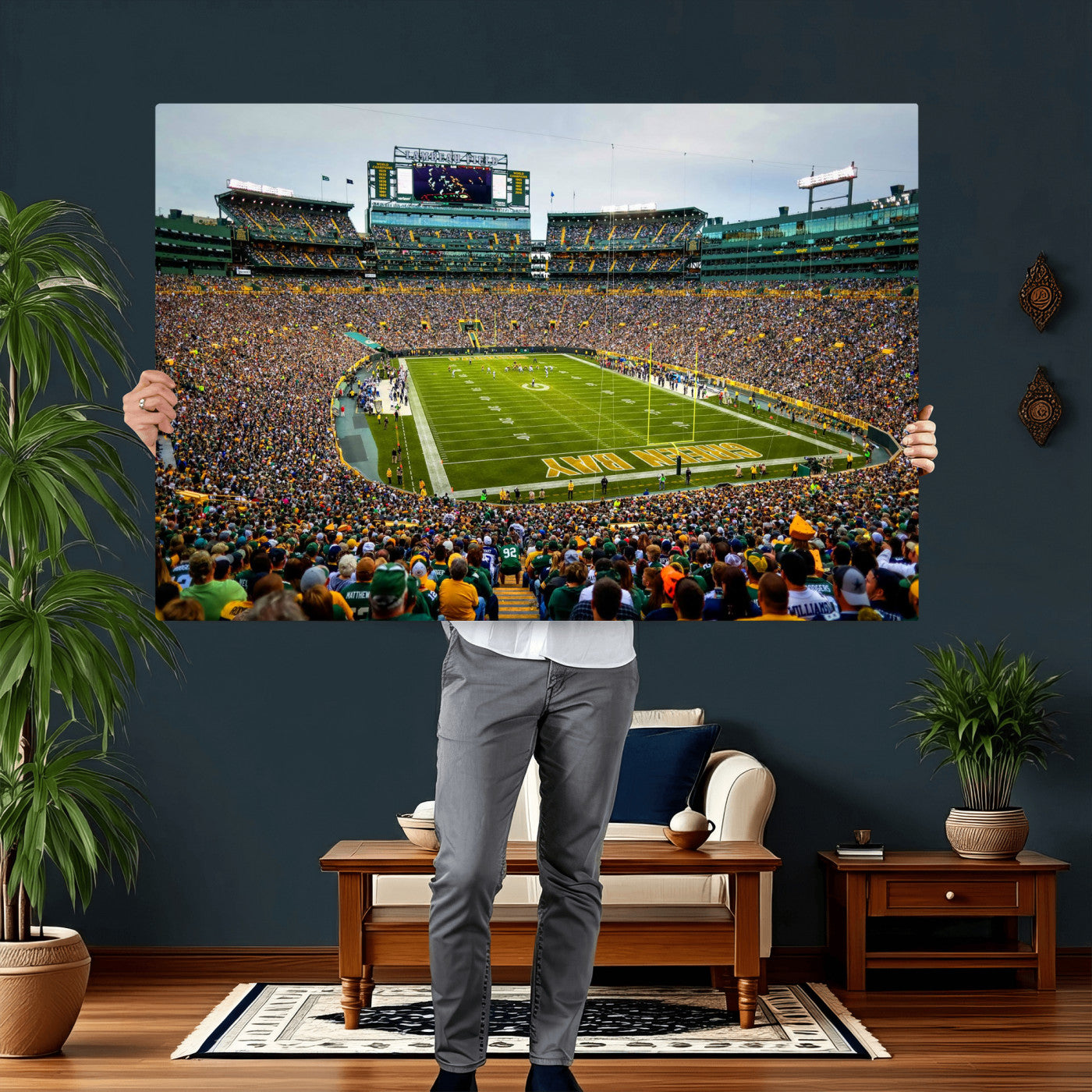 56521752-MGV-CV-36X24 - Green Bay Packers Stadium Wall Art Canvas Print, Lambeau Field Football Stadium Artwork, Framed Wall Art Ready to Hang