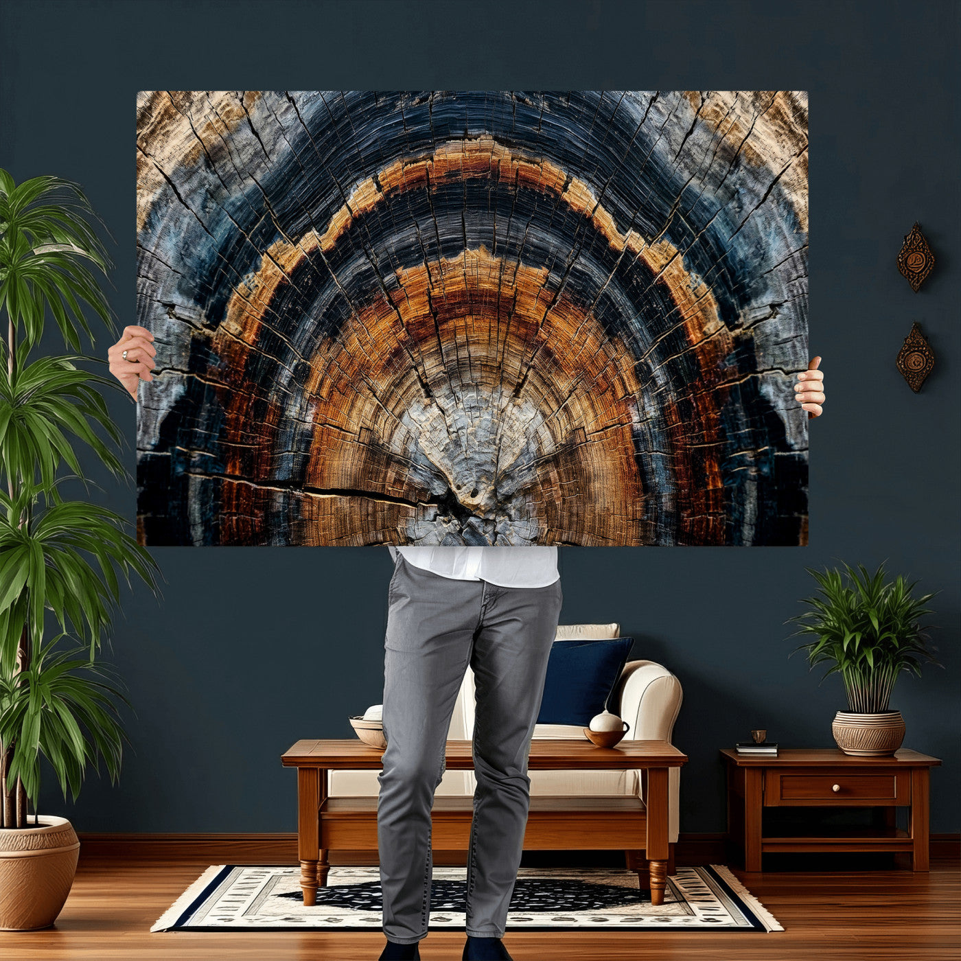 92693966A-MGV-CV-36X24 - Abstract Wood Grain Canvas Print, Tree Ring Pattern Wall Art, Framed Canvas Ready to Hang