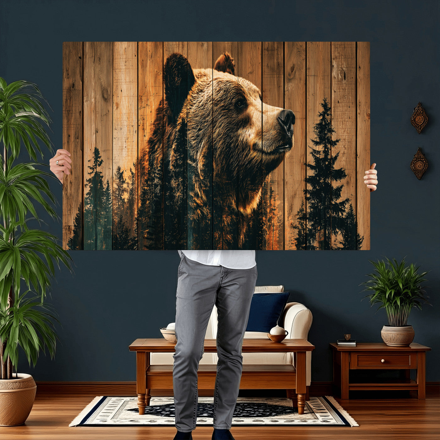 31552198-MGV-CV-36X24 - Rustic Bear Wall Art Canvas Print – Woodland Wildlife Artwork Print for Cabin, Lodge, and Farmhouse Home Decor