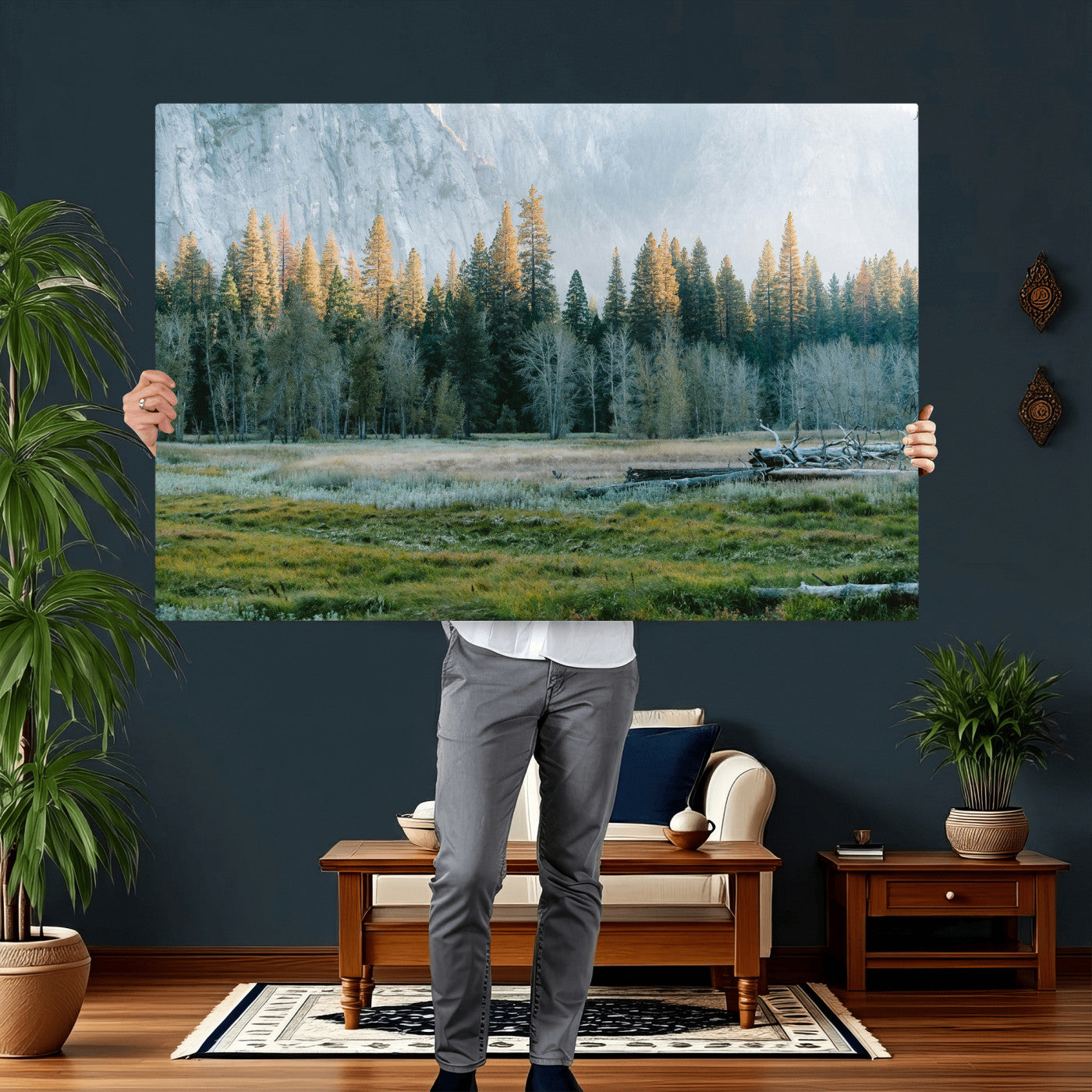 95548744-MGV-CV-36X24 - Forest Meadow Wall Art Canvas Print, Pine Tree Landscape Nature Artwork, Mountain Valley Scenic Photography, Calm Wilderness Wall Decor
