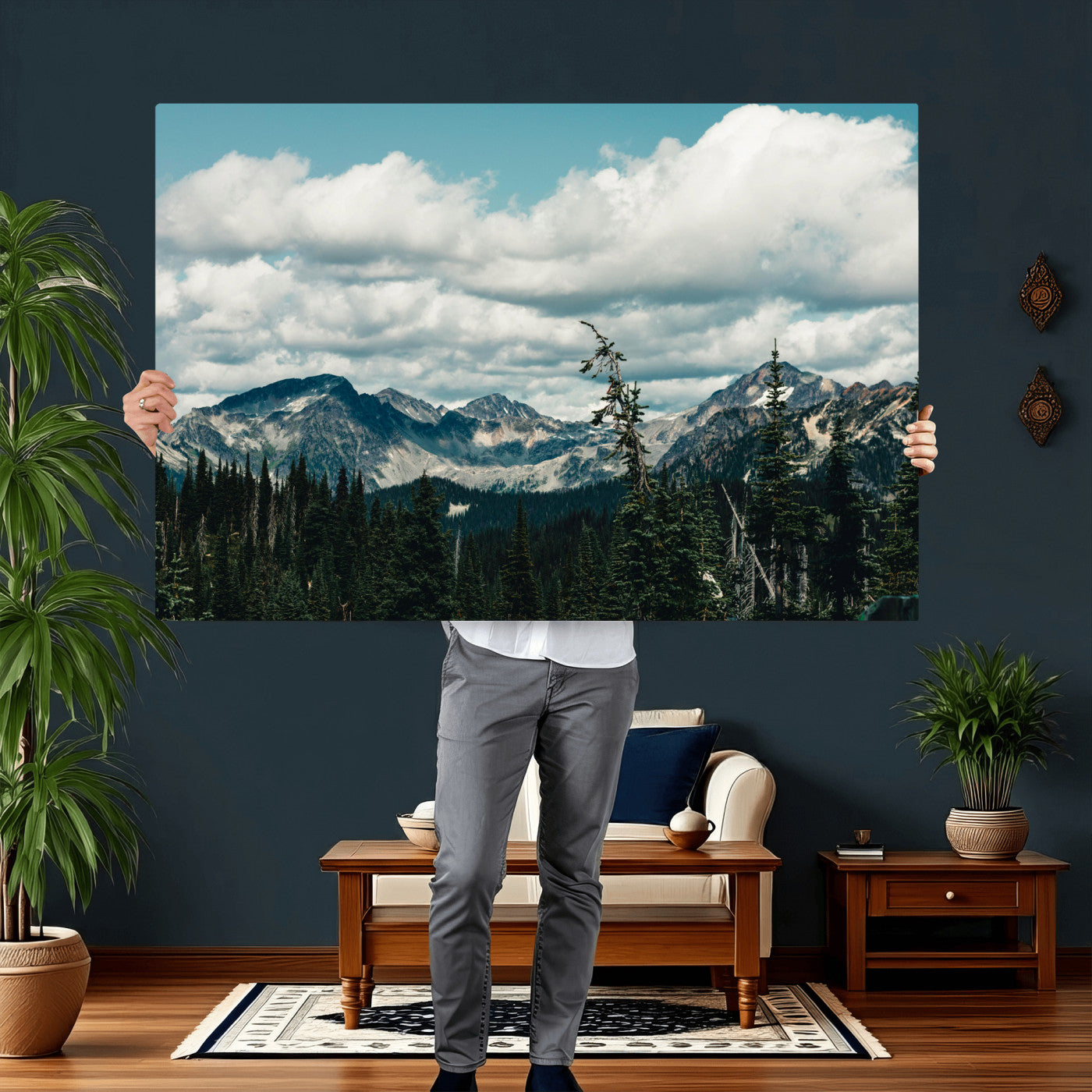 30416773-MGV-CV-36X24 - Mountain Forest Wall Art Canvas Print, Alpine Pine Tree Landscape Photography, Scenic Wilderness Mountain View, Nature Wall Decor