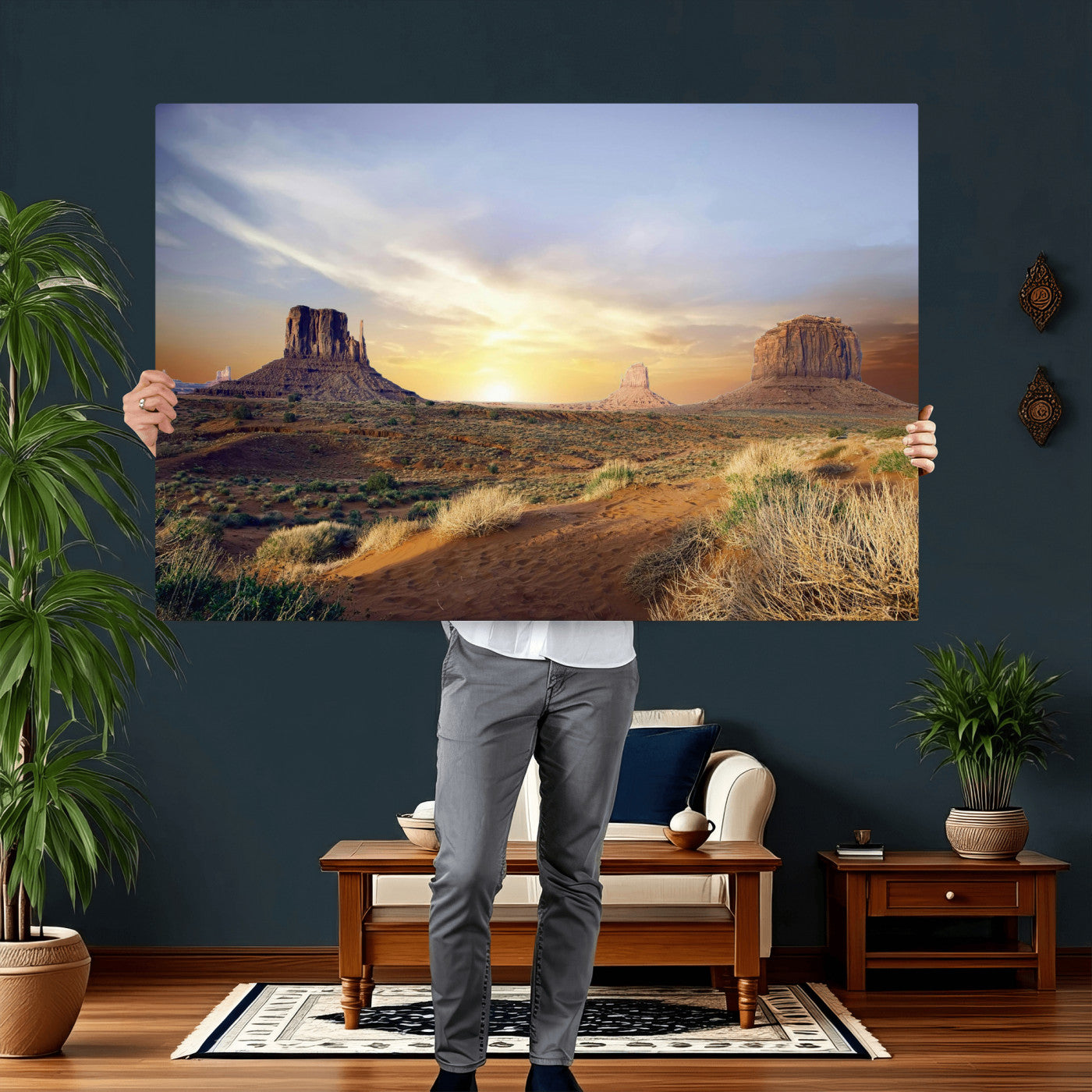 14901845-MGV-CV-36X24 - Monument Valley Desert Landscape Wall Art Canvas Print, Southwest Desert Rock Formation Canvas Print, Western Red Rock Panorama Art Printing