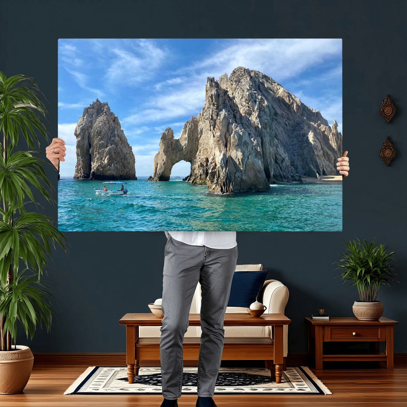 20946478-MGV-CV-36X24 - El Arco Cabo San Lucas Ocean Arch Wall Art Canvas Print, Baja California Rock Arch Seascape Canvas Print, Mexico Coastal Landmark Scenic Art Printing