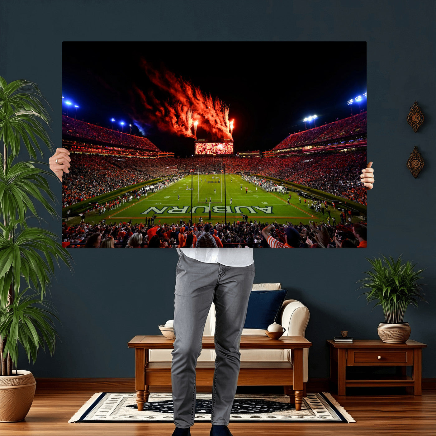 81918884-MGV-CV-36X24 - Auburn Stadium Wall Art Canvas Print, College Football Night Game Crowd, Jordan Hare Stadium Artwork