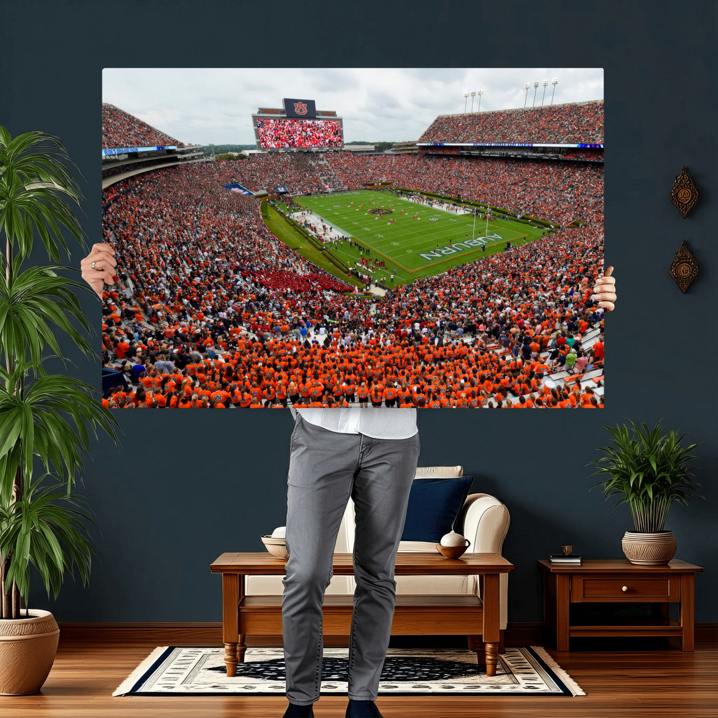 82562490-MGV-CV-36X24 - Auburn Stadium Sunset Wall Art Canvas Print, Jordan Hare Stadium Game Day Crowd, Auburn Tigers Football Artwork
