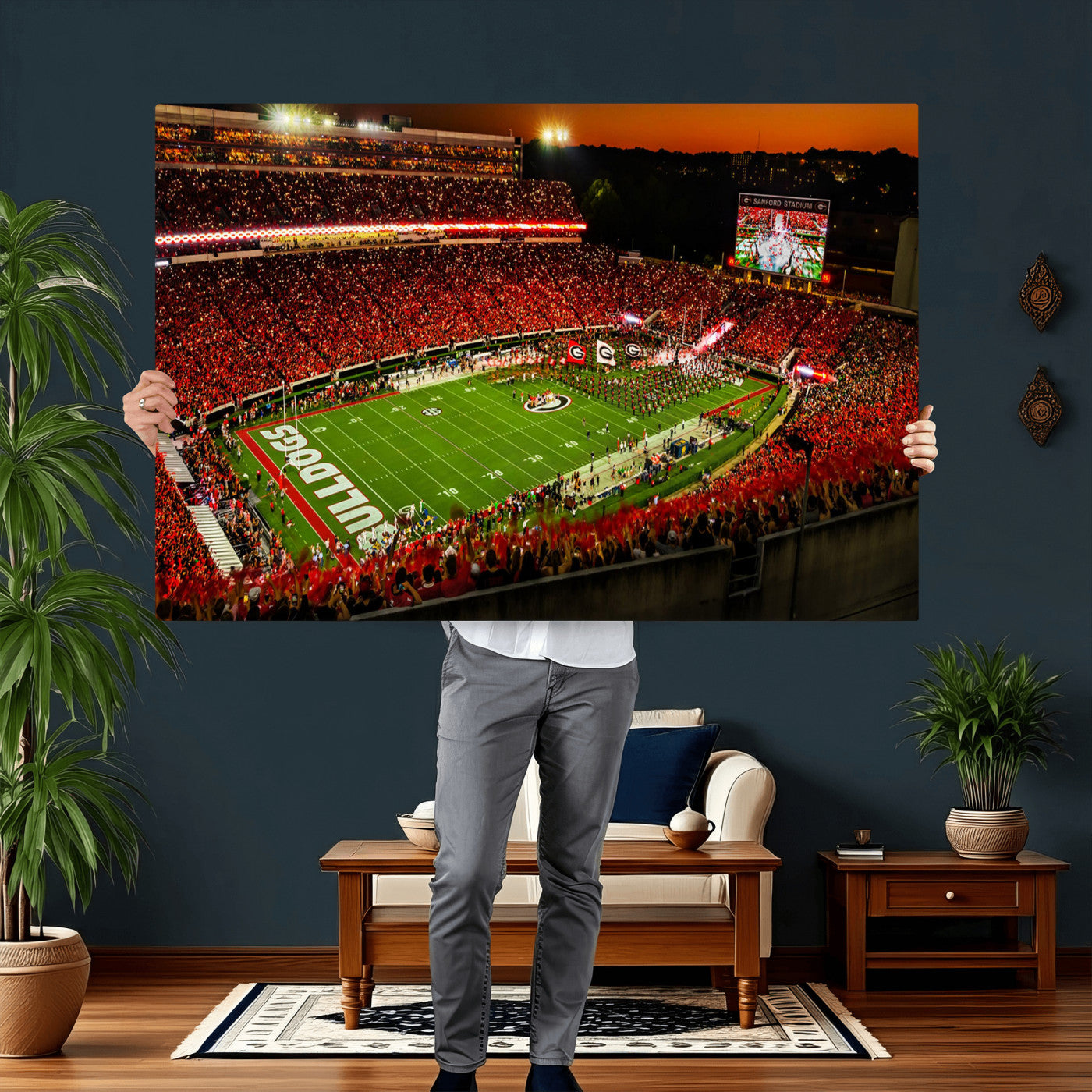 48894104-MGV-CV-36X24 - Georgia Bulldogs Stadium Wall Art Canvas Print, Sanford Stadium Night Game Panorama, College Football Crowd Wall Decor
