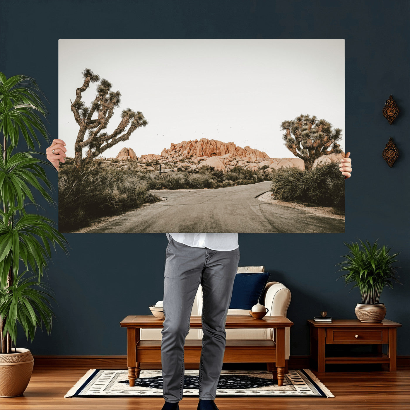 97248544-MGV-CV-36X24 - Joshua Tree Desert Wall Art Canvas Print, Minimal Southwestern Landscape Nature Wall Decor for Modern and Boho Interiors
